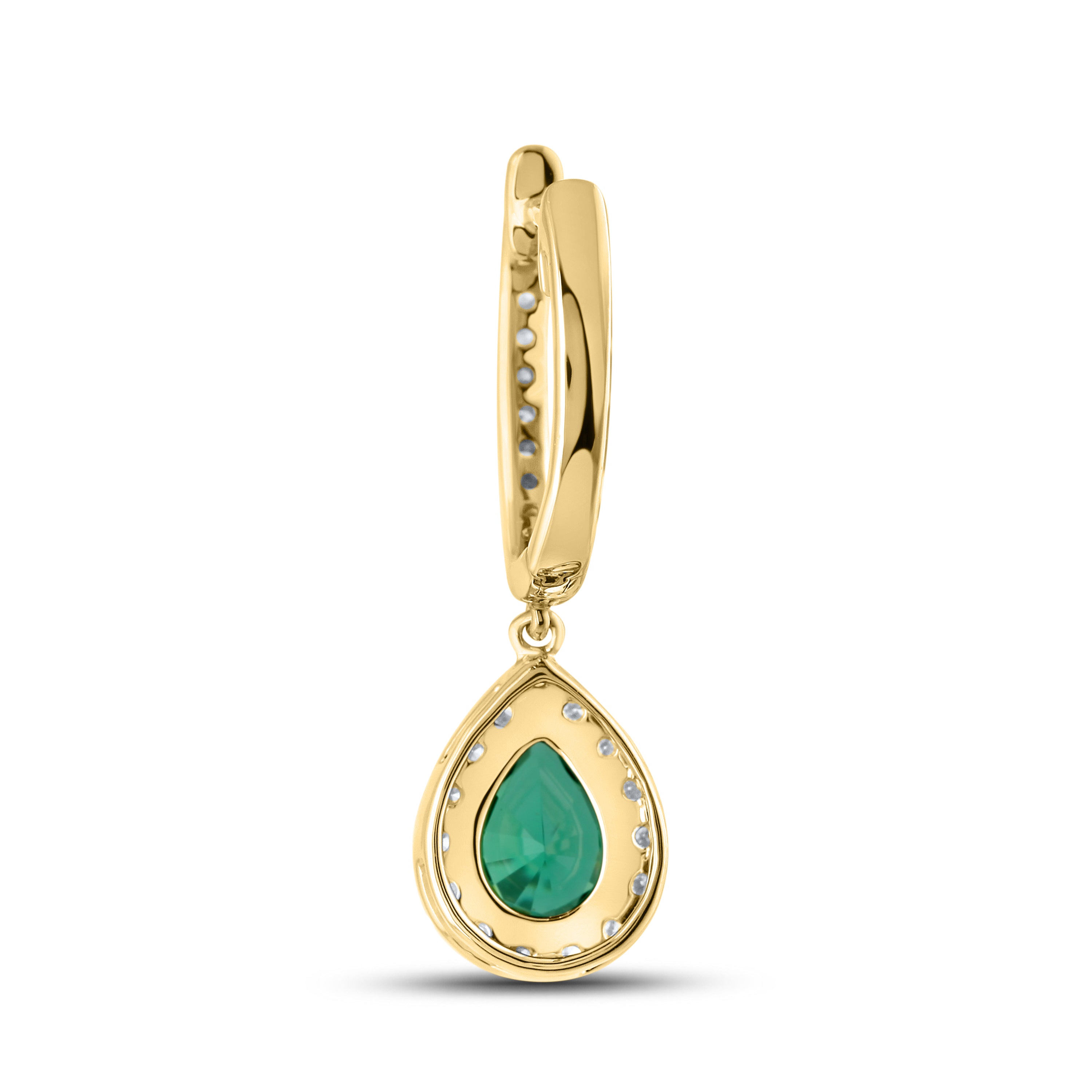 14KT YELLOW GOLD LAB CREATED EMERALD  0.50 CTW DIAMOND EARRINGS