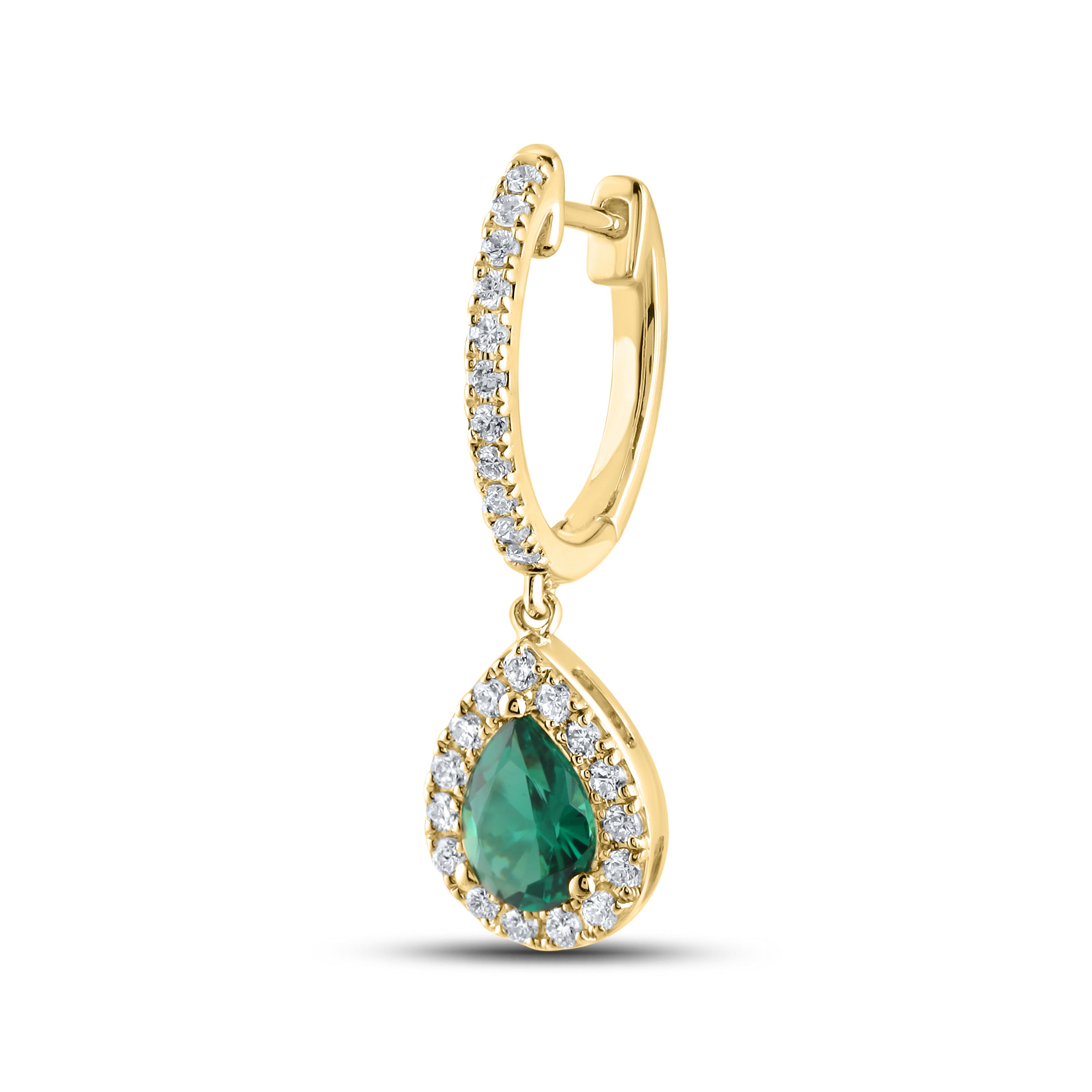 14KT YELLOW GOLD LAB CREATED EMERALD  0.50 CTW DIAMOND EARRINGS
