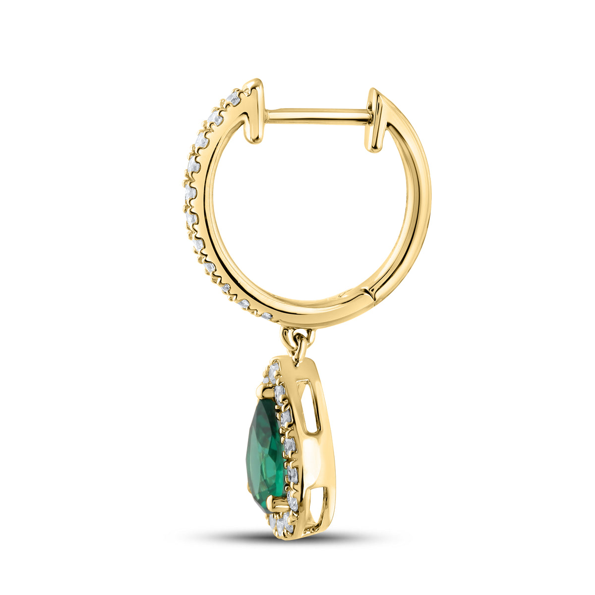 14KT YELLOW GOLD LAB CREATED EMERALD  0.50 CTW DIAMOND EARRINGS
