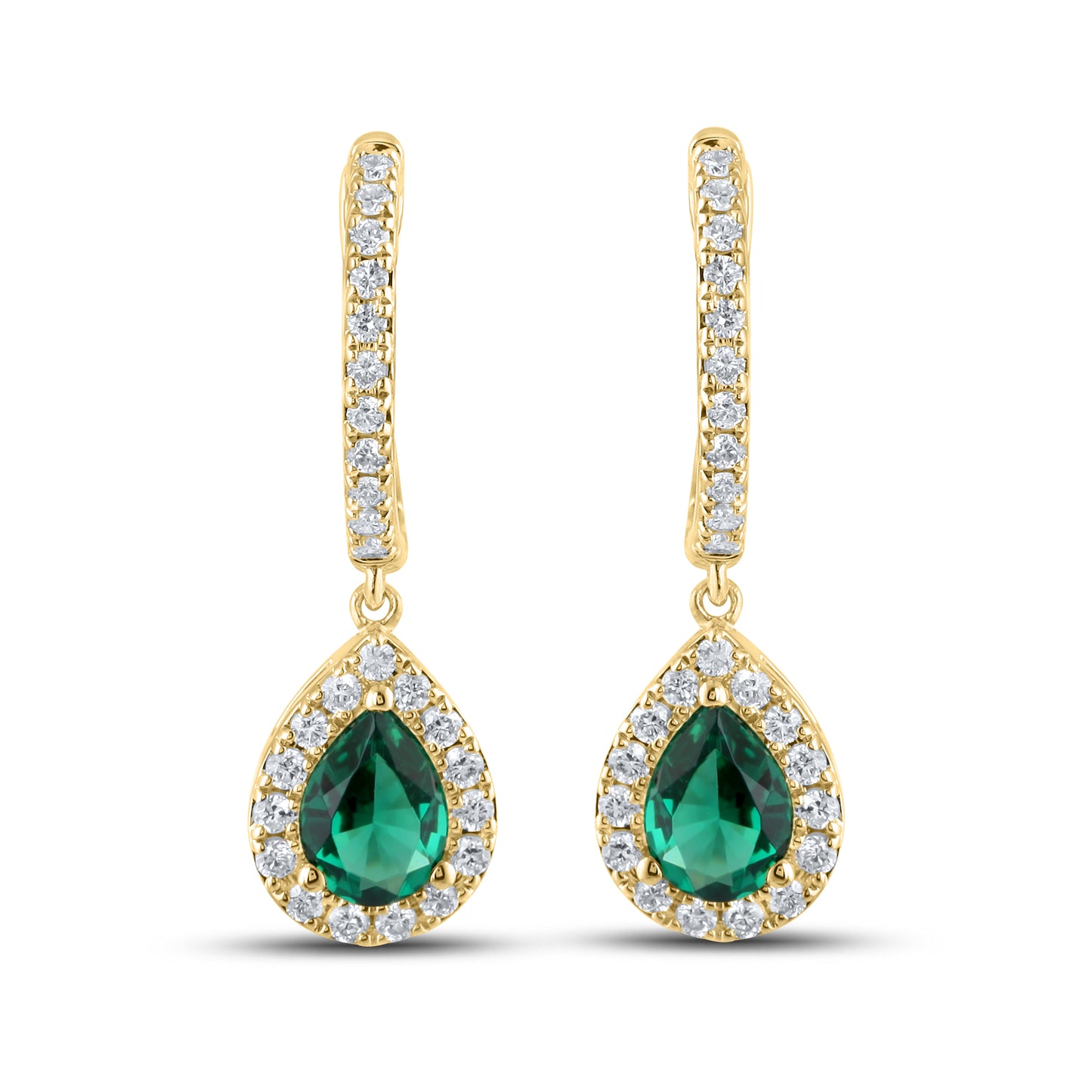 14KT YELLOW GOLD LAB CREATED EMERALD  0.50 CTW DIAMOND EARRINGS