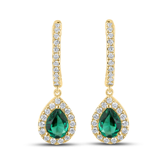 14KT YELLOW GOLD LAB CREATED EMERALD  0.50 CTW DIAMOND EARRINGS