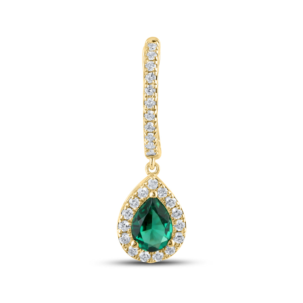 14KT YELLOW GOLD LAB CREATED EMERALD  0.50 CTW DIAMOND EARRINGS