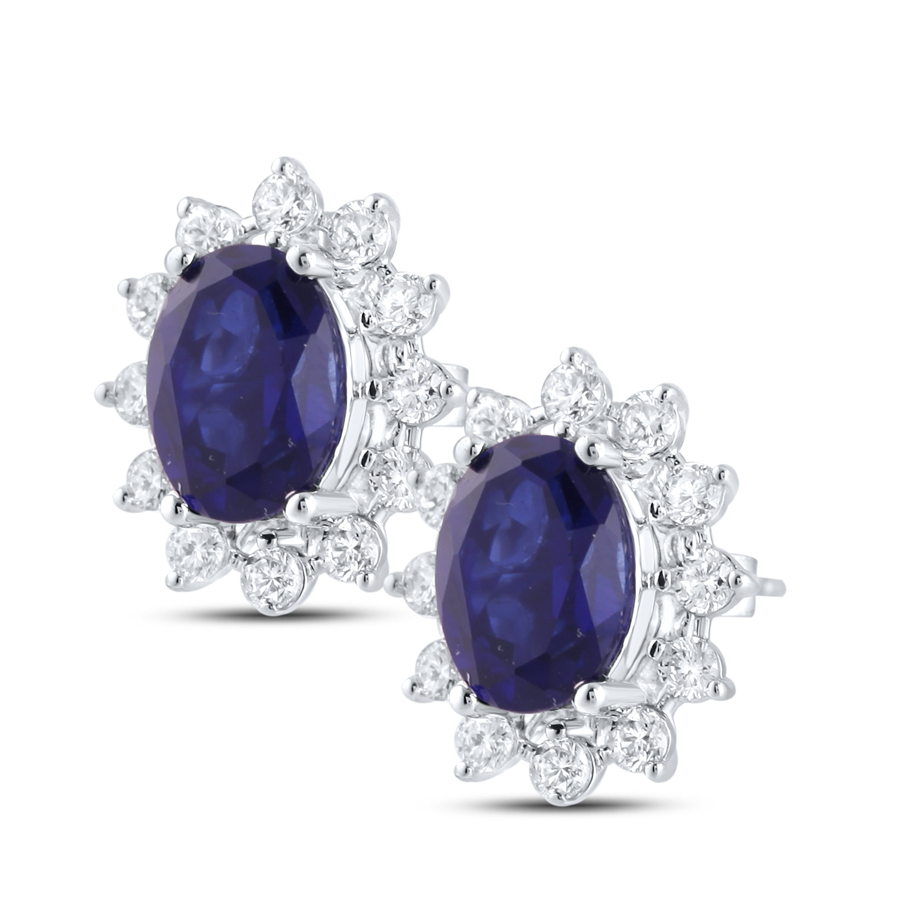 14KT WHITE GOLD LAB CREATED BLUE SAPPHIRE  0.62 CTW DIAMOND EARRINGS