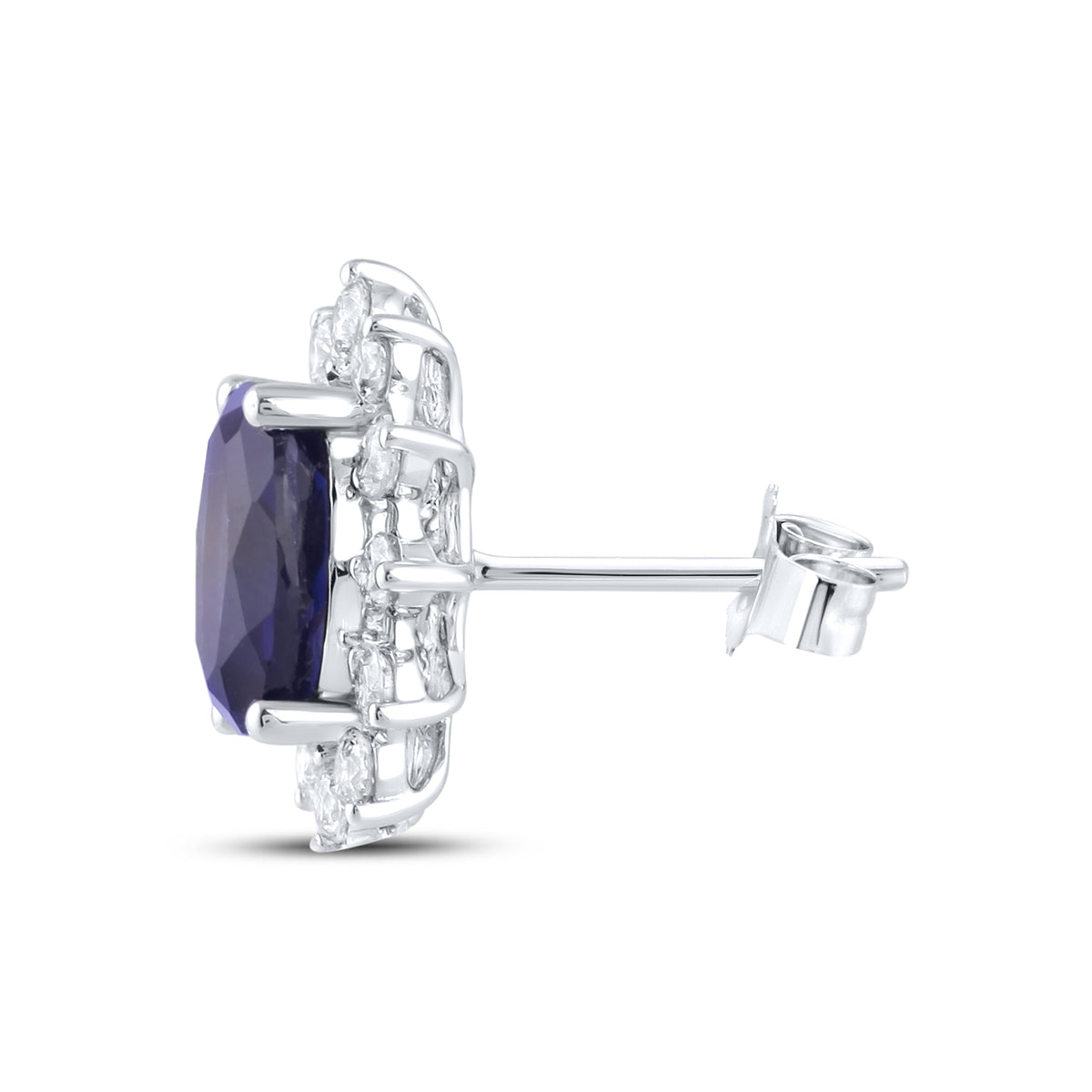 14KT WHITE GOLD LAB CREATED BLUE SAPPHIRE  0.62 CTW DIAMOND EARRINGS