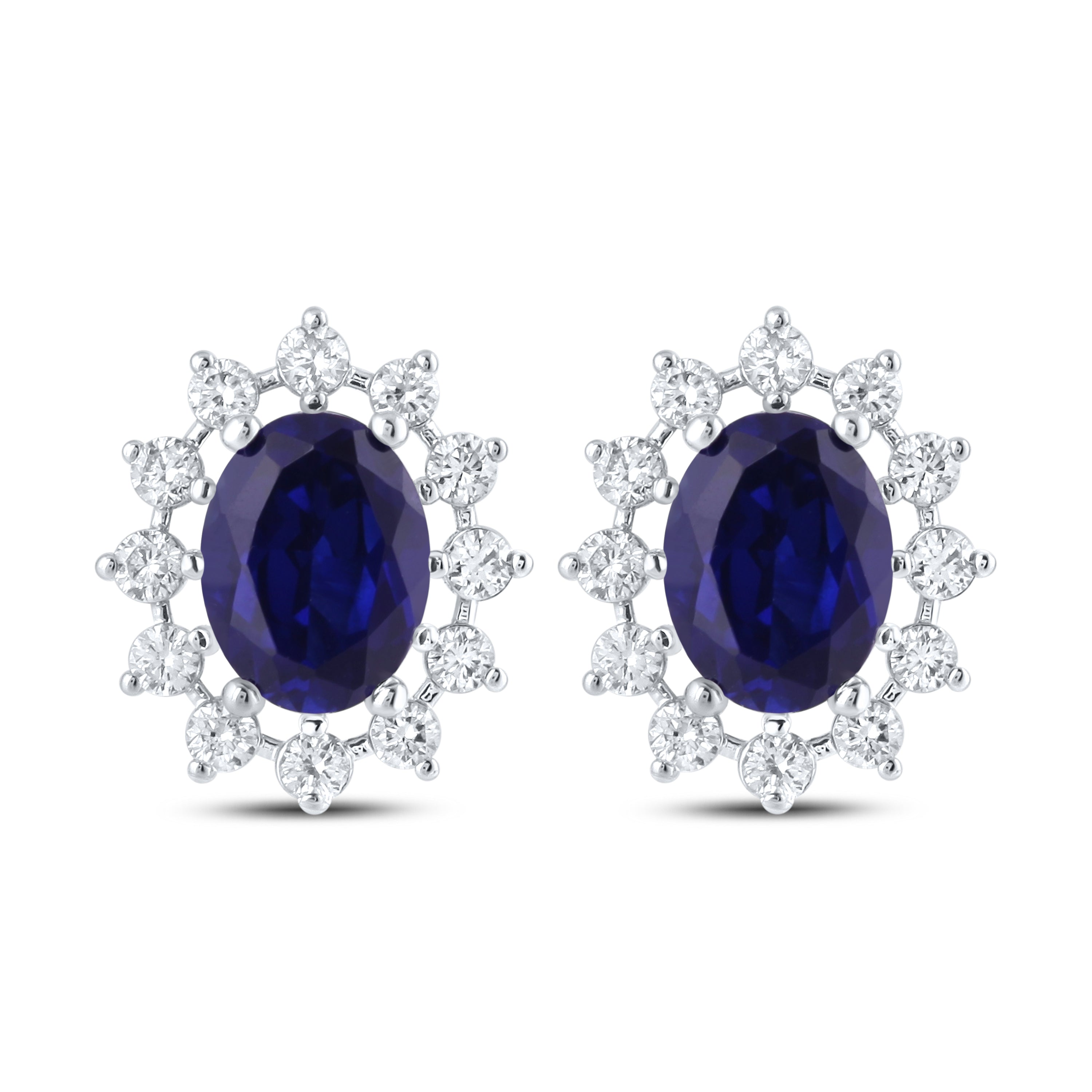 14KT WHITE GOLD LAB CREATED BLUE SAPPHIRE  0.62 CTW DIAMOND EARRINGS