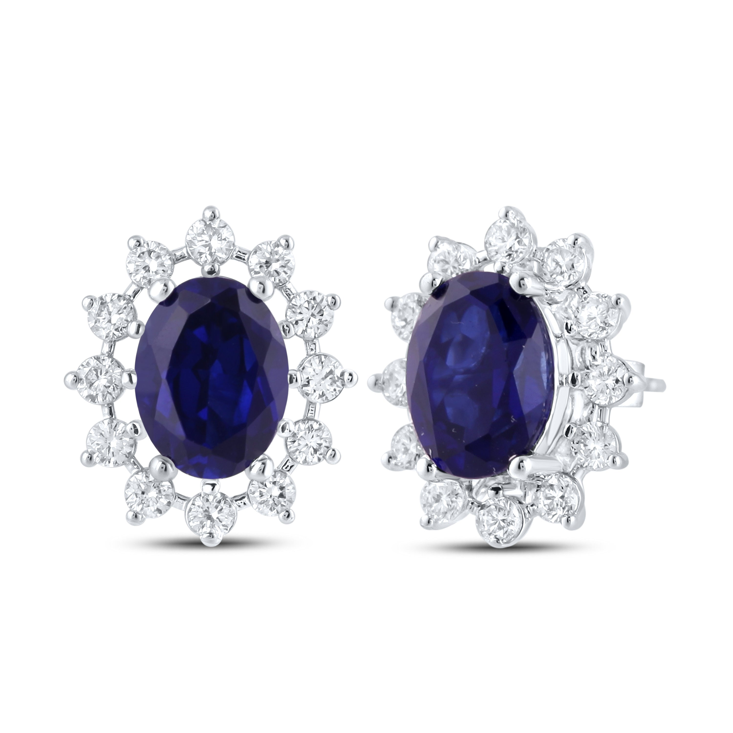 14KT WHITE GOLD LAB CREATED BLUE SAPPHIRE  0.62 CTW DIAMOND EARRINGS