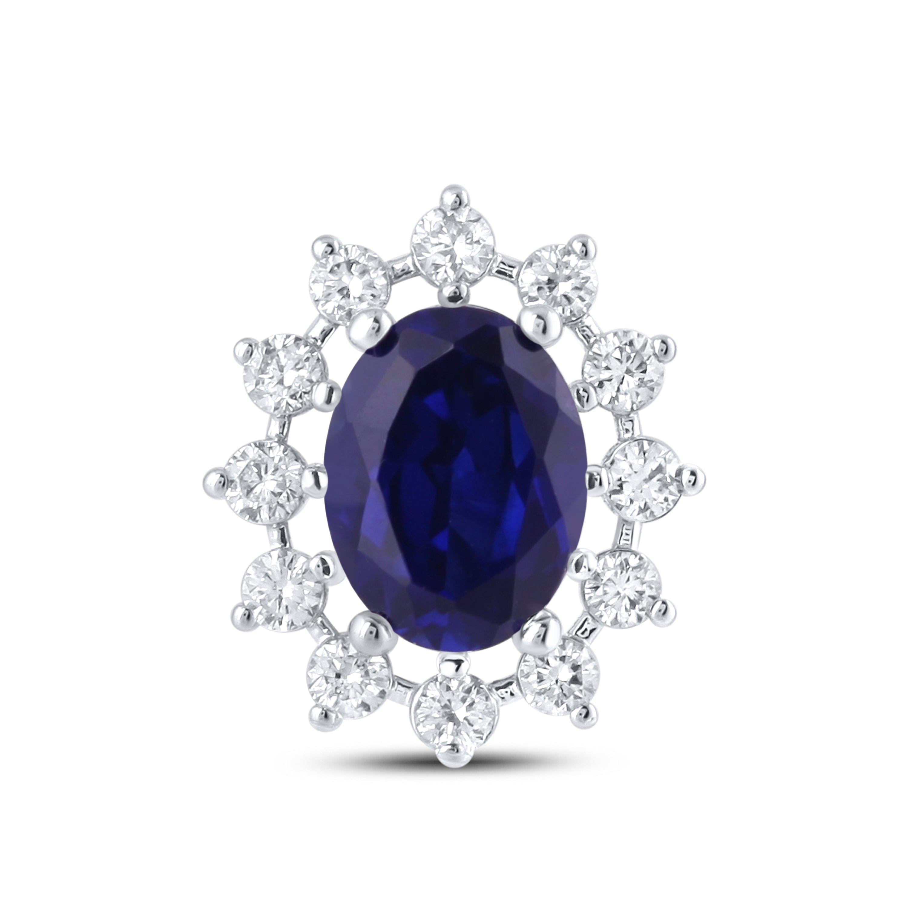 14KT WHITE GOLD LAB CREATED BLUE SAPPHIRE  0.62 CTW DIAMOND EARRINGS