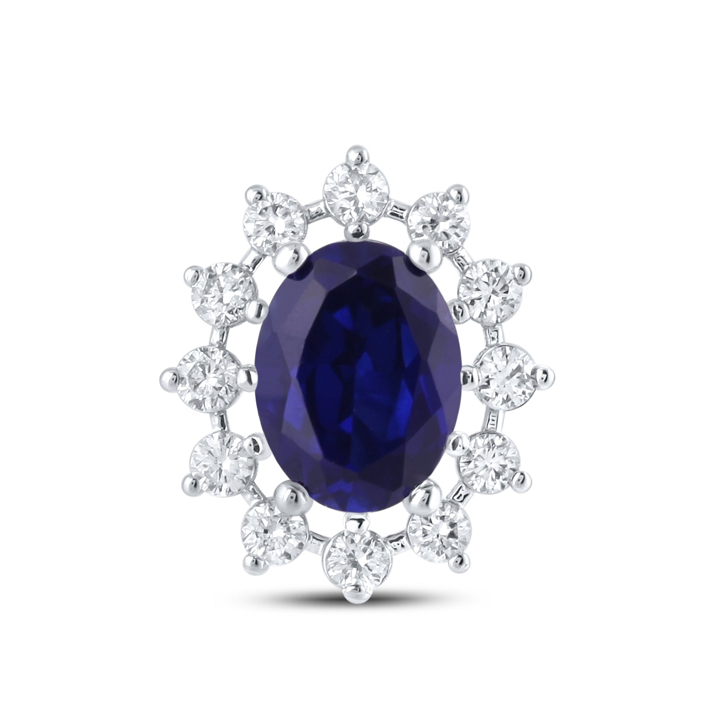 14KT WHITE GOLD LAB CREATED BLUE SAPPHIRE  0.62 CTW DIAMOND EARRINGS