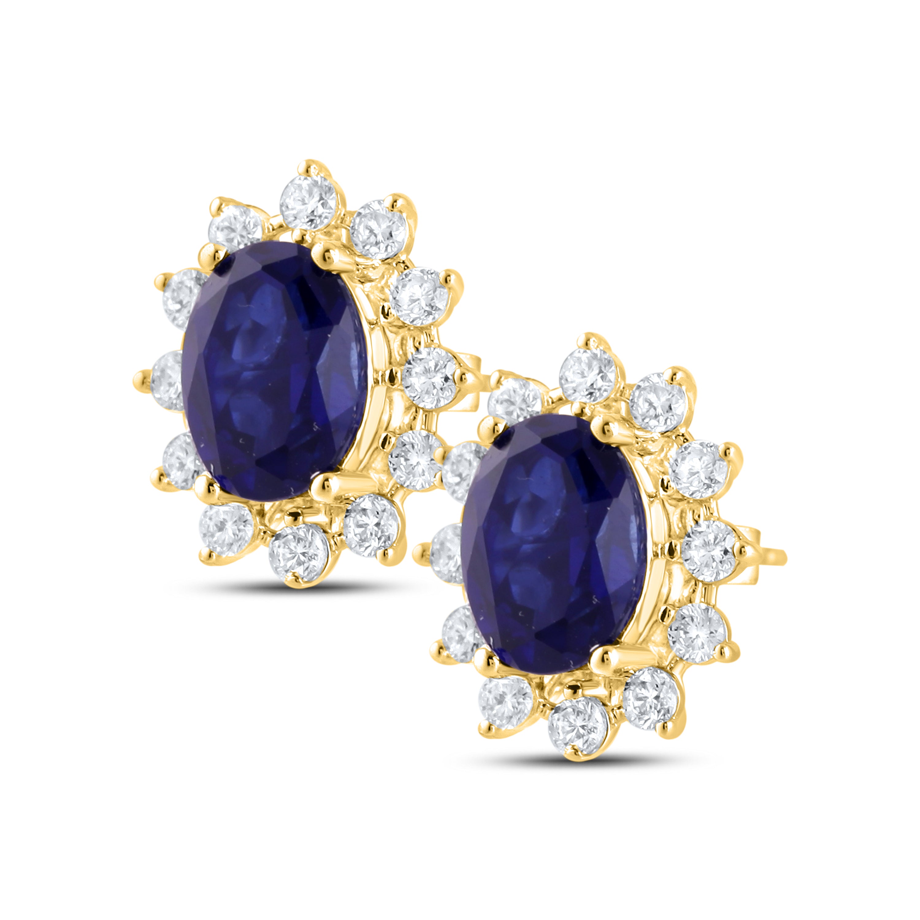 14KT YELLOW GOLD LAB CREATED BLUE SAPPHIRE  0.62 CTW DIAMOND EARRINGS