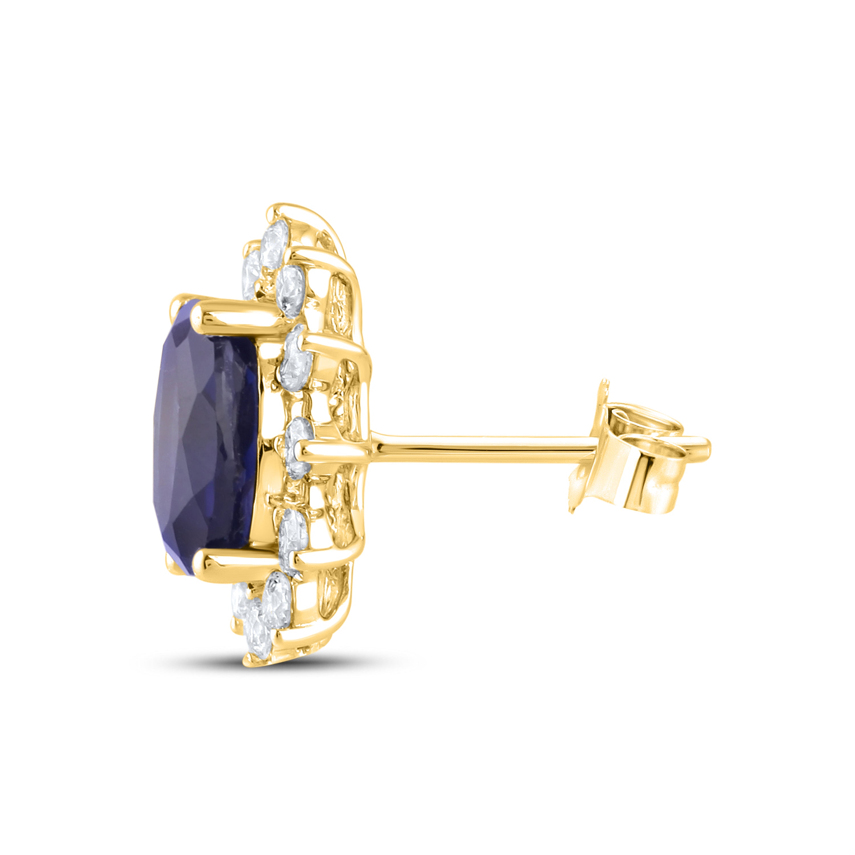 14KT YELLOW GOLD LAB CREATED BLUE SAPPHIRE  0.62 CTW DIAMOND EARRINGS