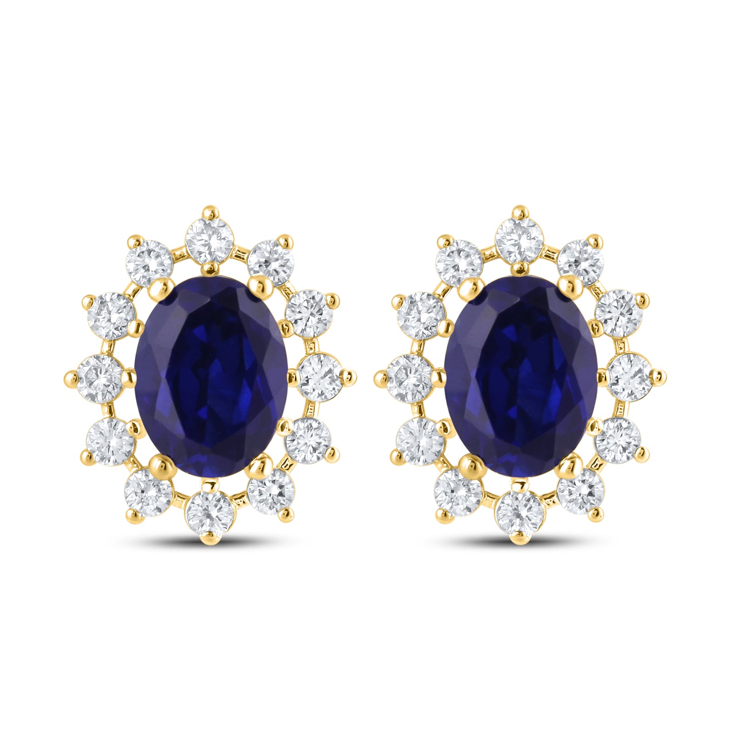 14KT YELLOW GOLD LAB CREATED BLUE SAPPHIRE  0.62 CTW DIAMOND EARRINGS