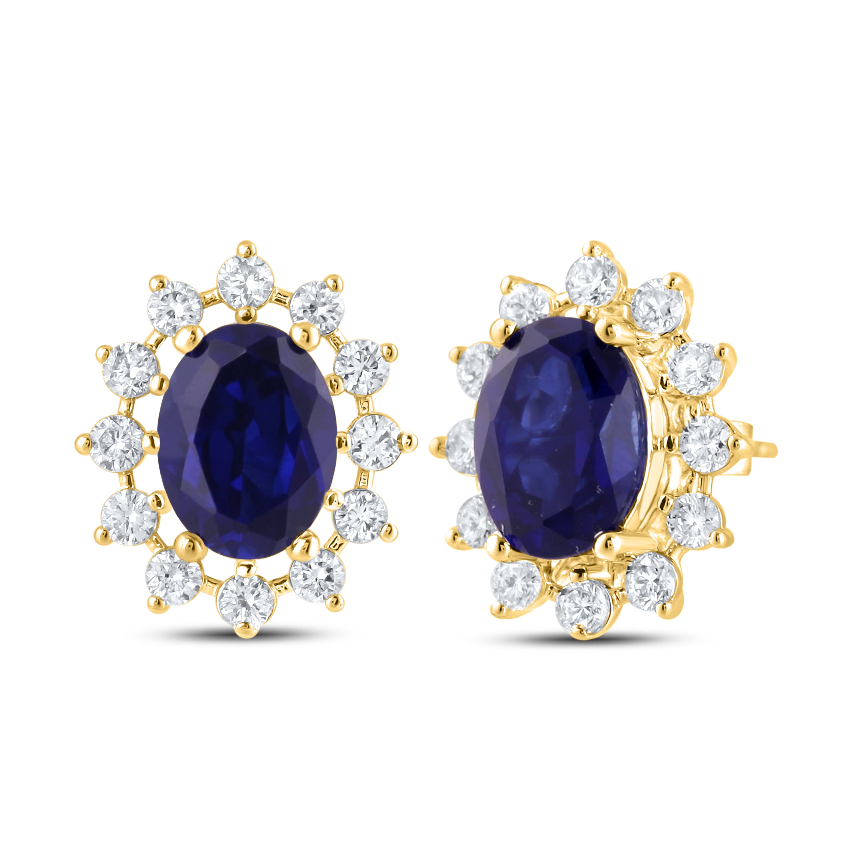 14KT YELLOW GOLD LAB CREATED BLUE SAPPHIRE  0.62 CTW DIAMOND EARRINGS