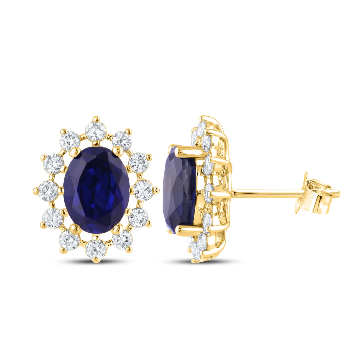 14KT YELLOW GOLD LAB CREATED BLUE SAPPHIRE  0.62 CTW DIAMOND EARRINGS