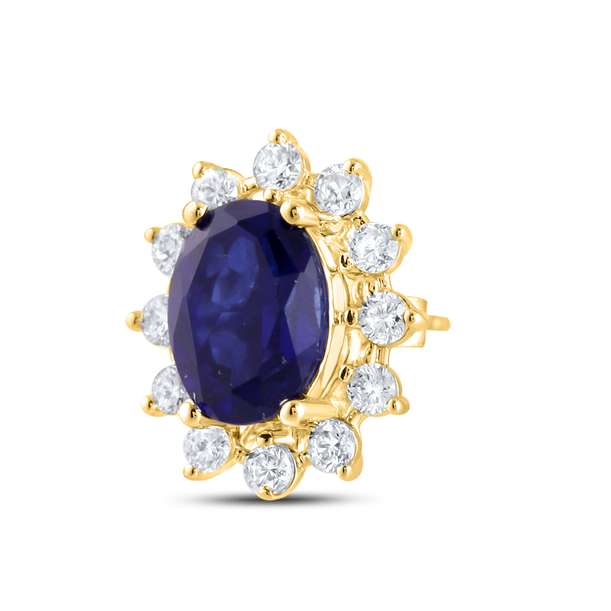 14KT YELLOW GOLD LAB CREATED BLUE SAPPHIRE  0.62 CTW DIAMOND EARRINGS