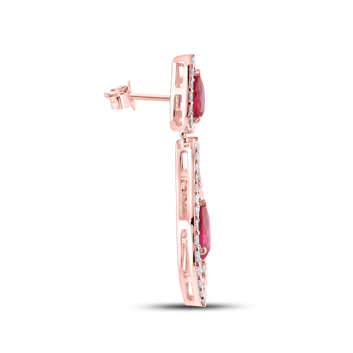 14KT ROSE GOLD LAB CREATED RUBY  1.50 CTW DIAMOND EARRINGS