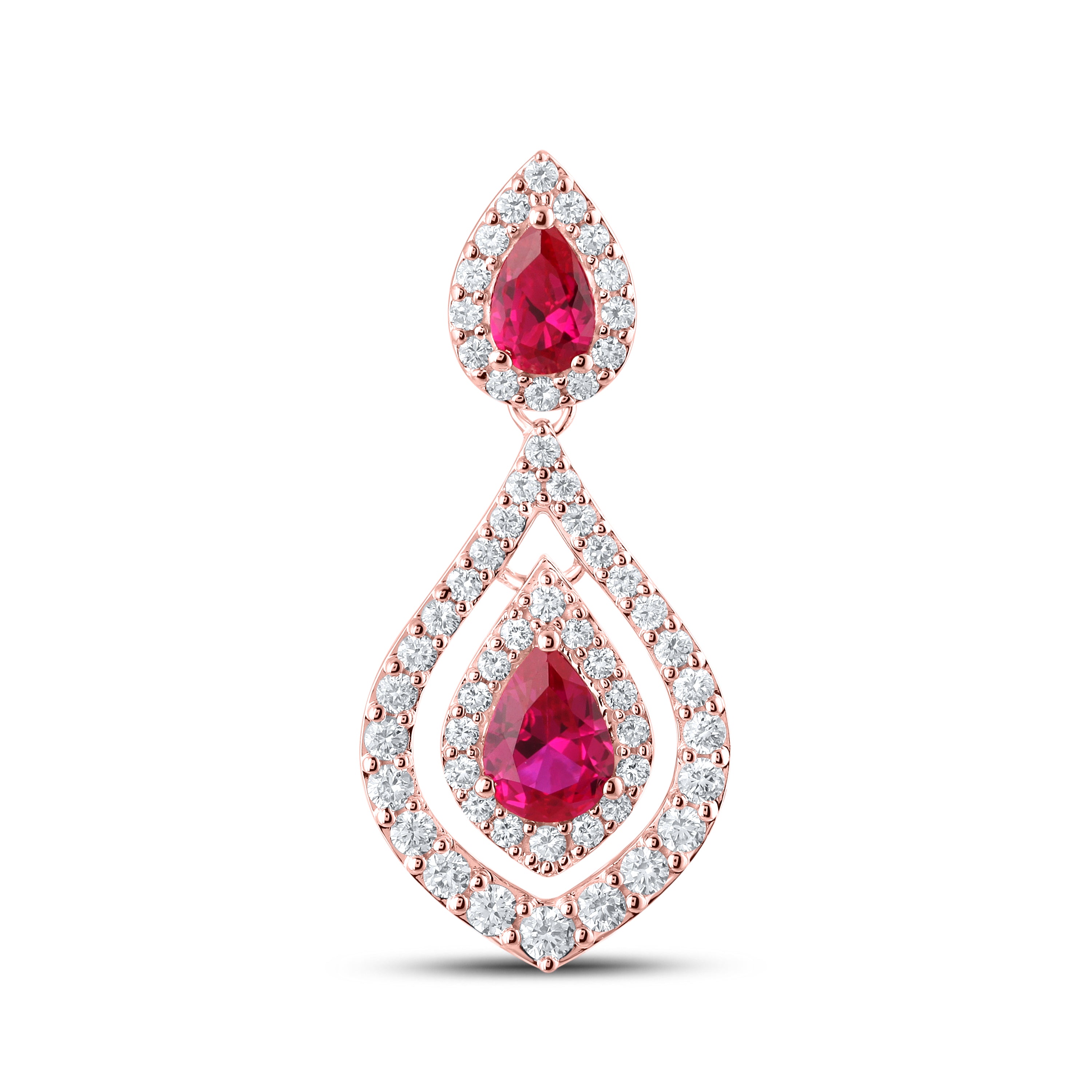 14KT ROSE GOLD LAB CREATED RUBY  1.50 CTW DIAMOND EARRINGS