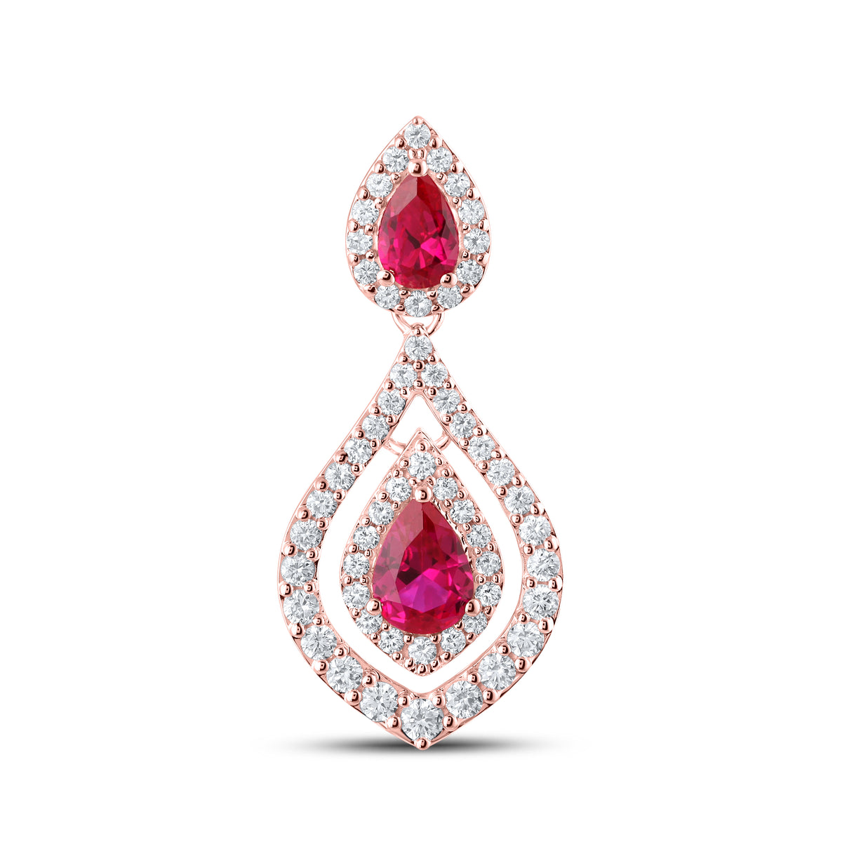 14KT ROSE GOLD LAB CREATED RUBY  1.50 CTW DIAMOND EARRINGS