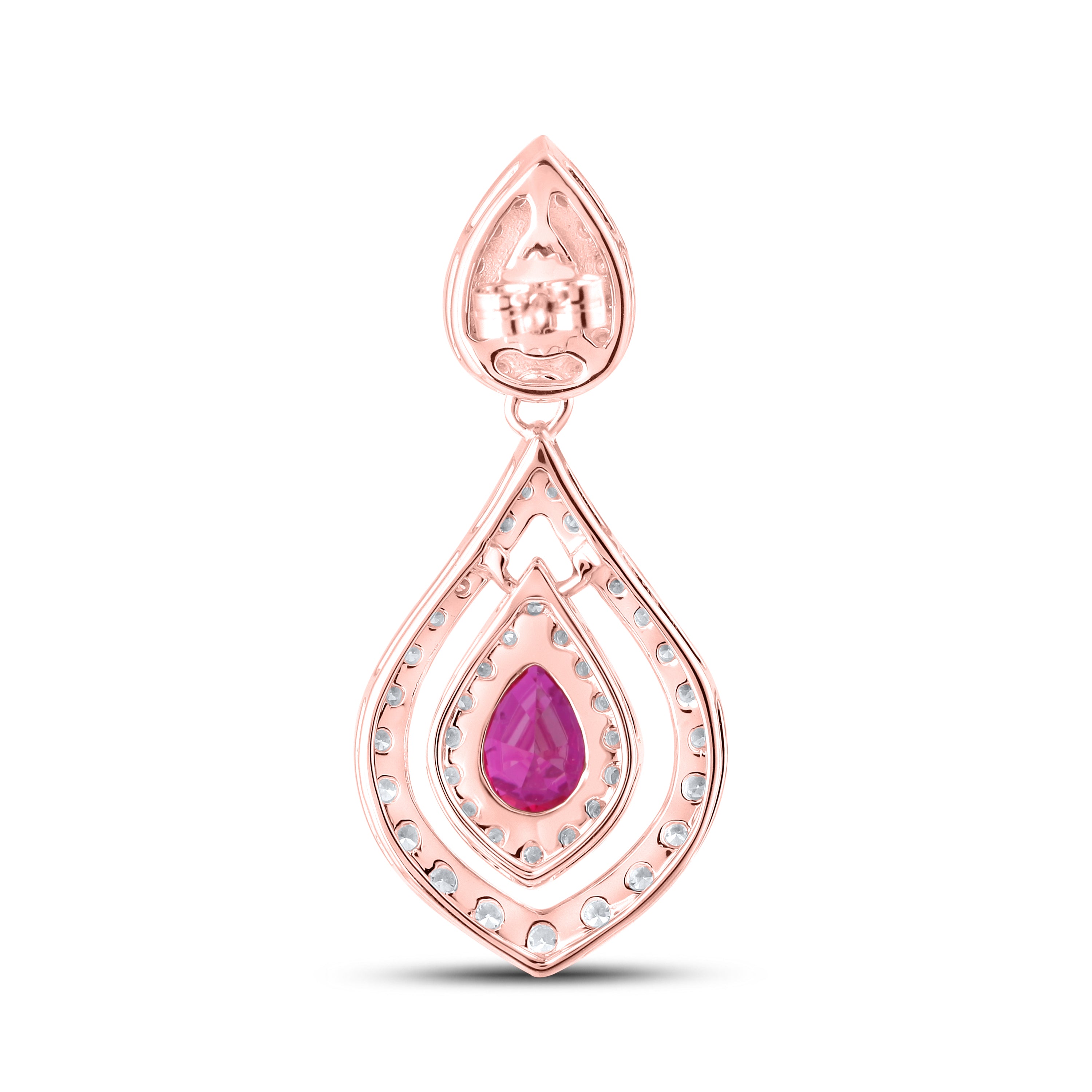 14KT ROSE GOLD LAB CREATED RUBY  1.50 CTW DIAMOND EARRINGS