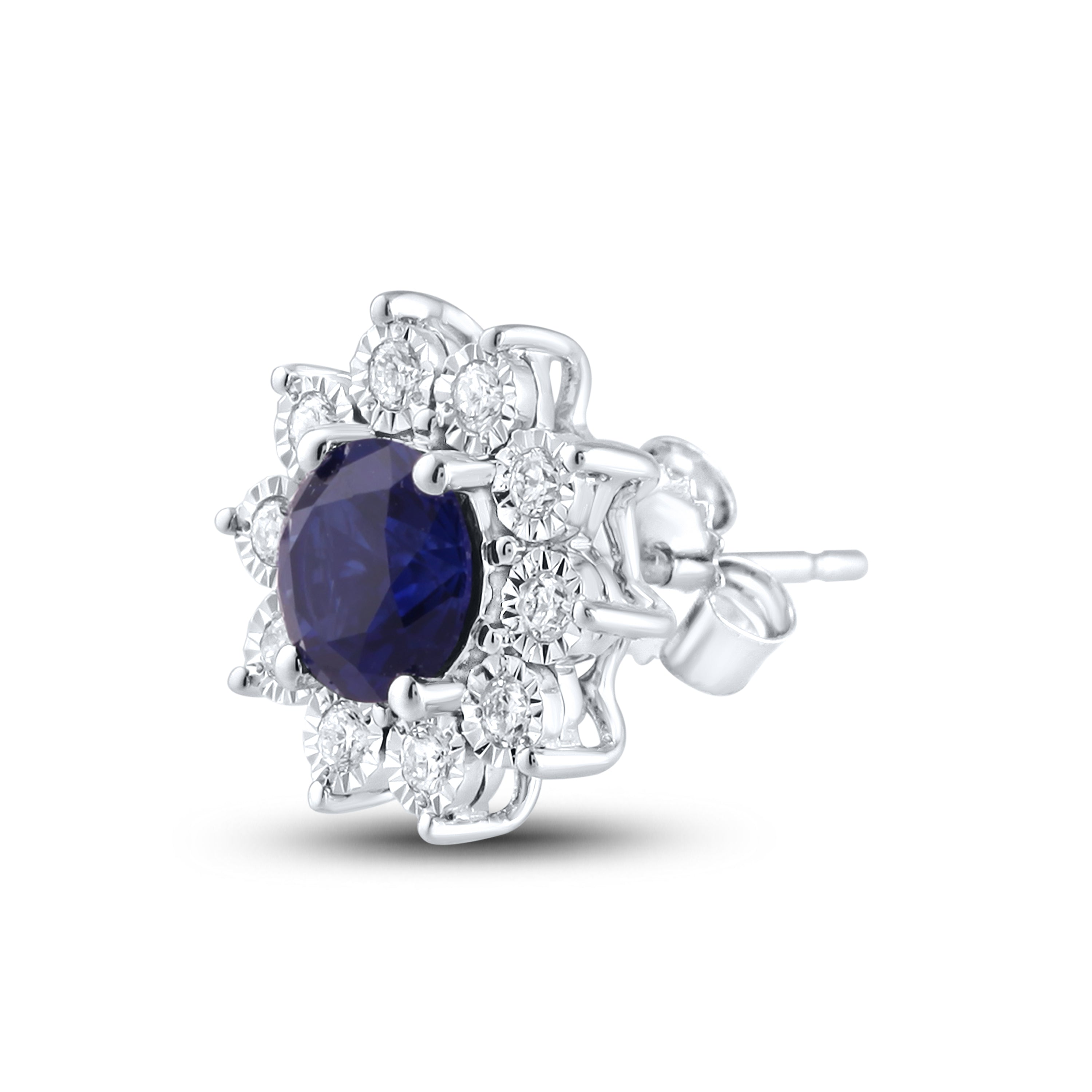 14KT WHITE GOLD LAB CREATED BLUE SAPPHIRE  0.20 CTW DIAMOND EARRINGS