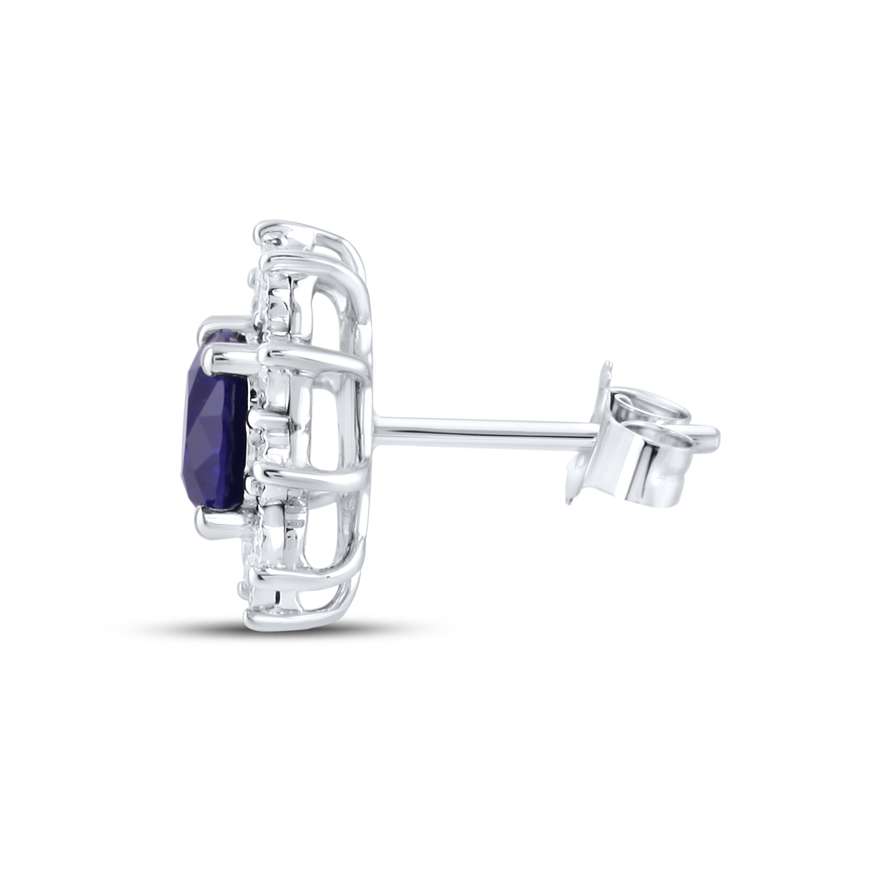 14KT WHITE GOLD LAB CREATED BLUE SAPPHIRE  0.20 CTW DIAMOND EARRINGS