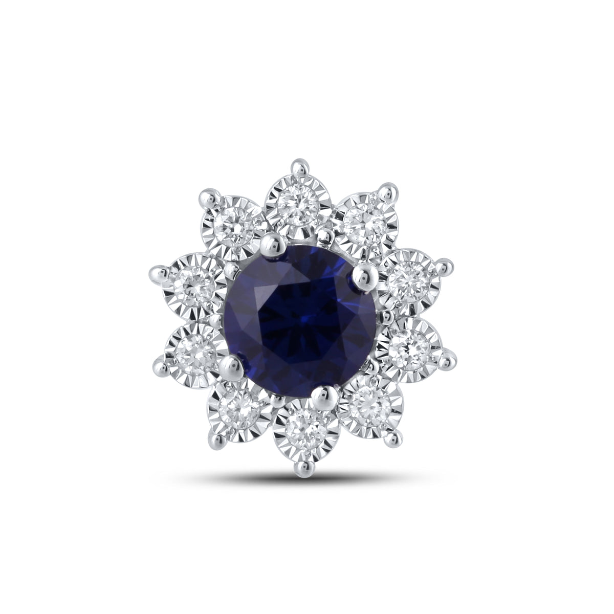14KT WHITE GOLD LAB CREATED BLUE SAPPHIRE  0.20 CTW DIAMOND EARRINGS