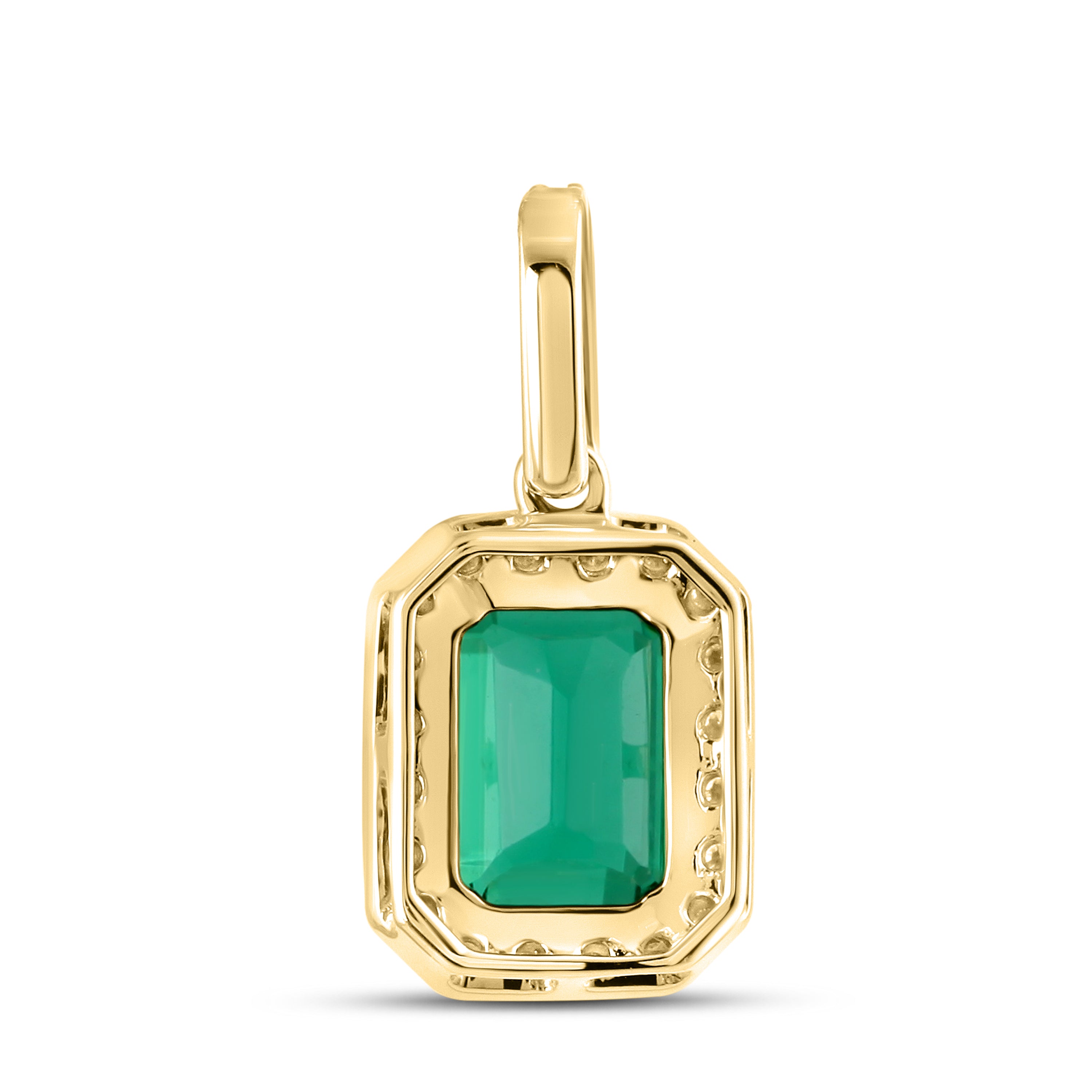 14KT YELLOW GOLD LAB CREATED EMERALD  0.25 CTW DIAMOND PENDANT