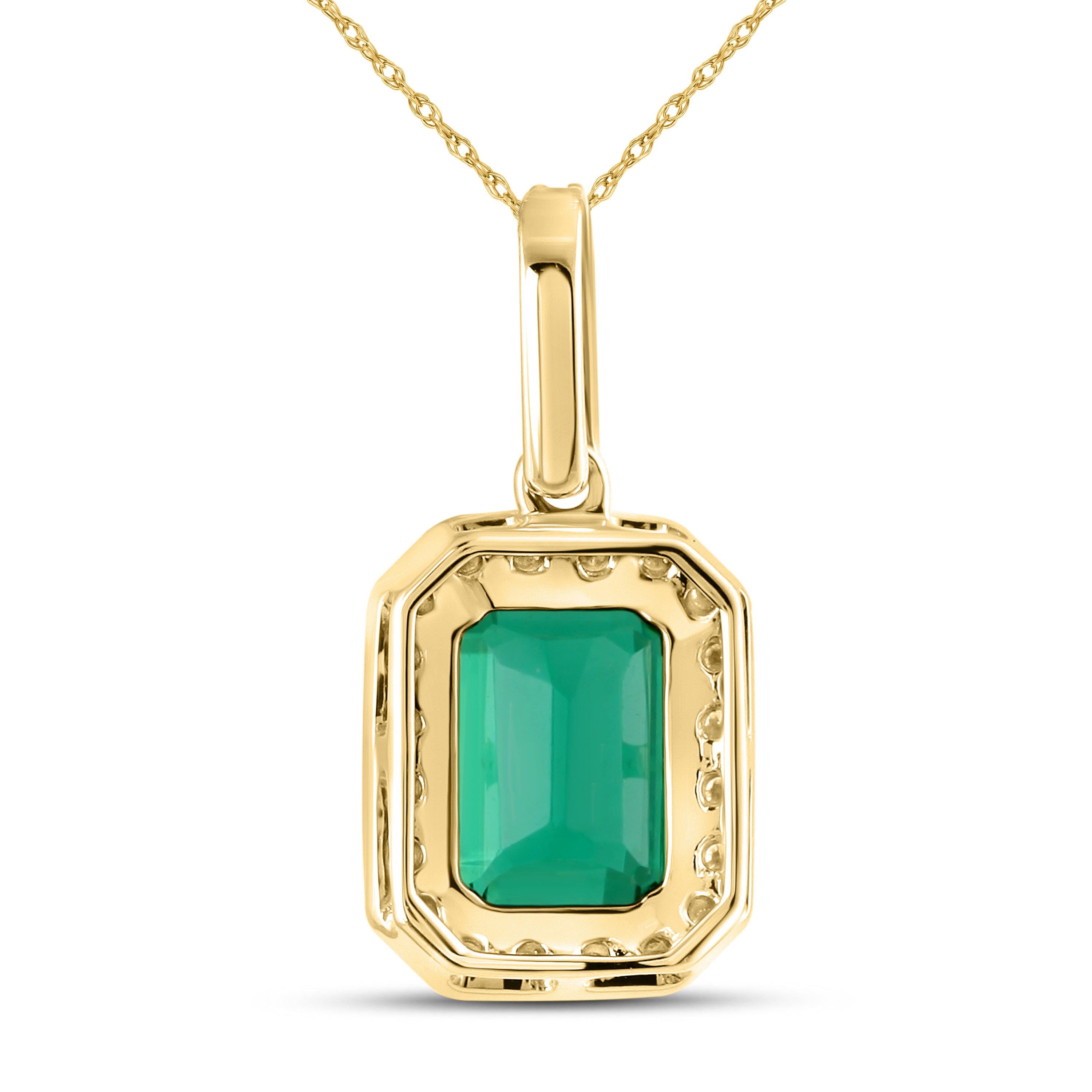 14KT YELLOW GOLD LAB CREATED EMERALD  0.25 CTW DIAMOND PENDANT