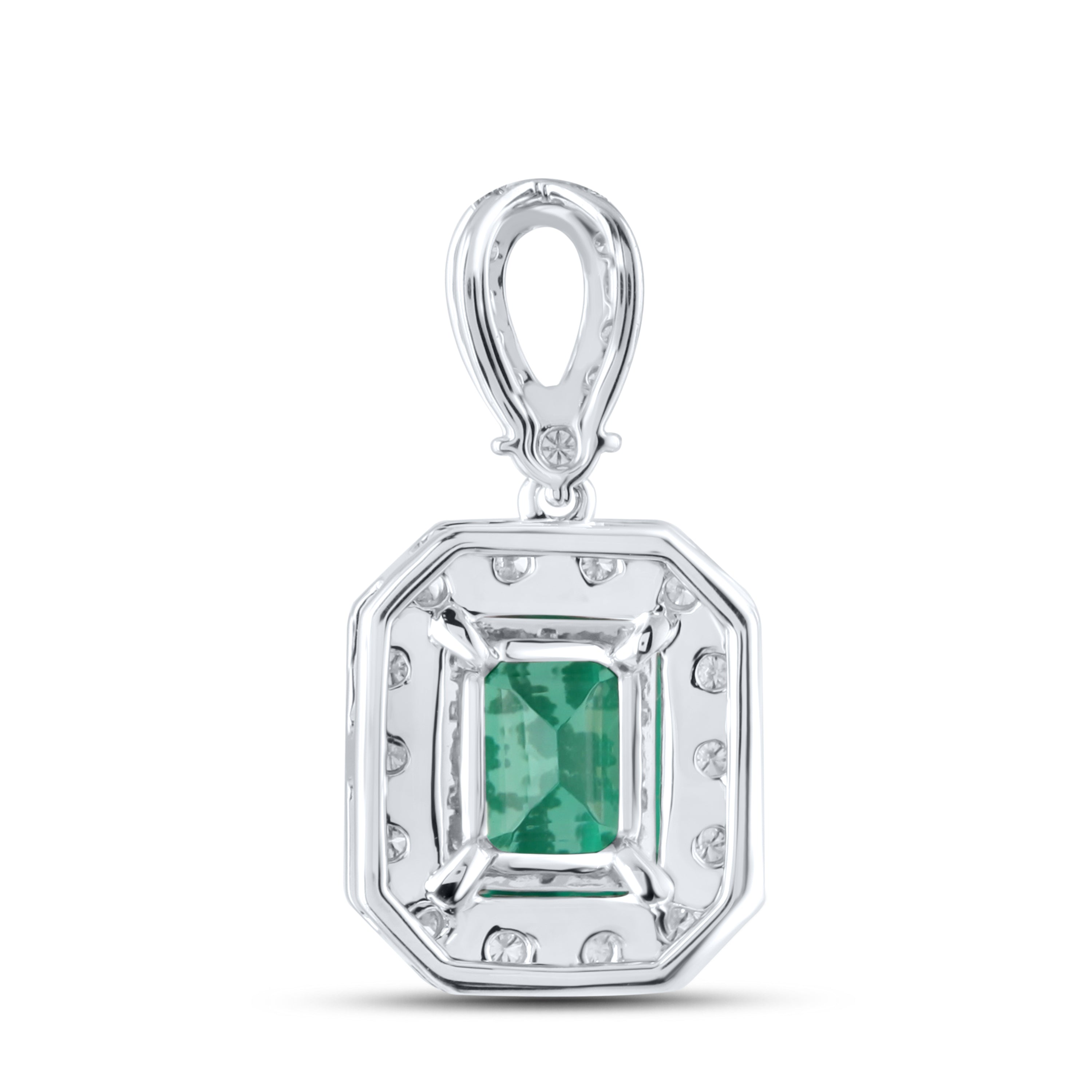 14KT WHITE GOLD LAB CREATED EMERALD  0.25 CTW DIAMOND PENDANT