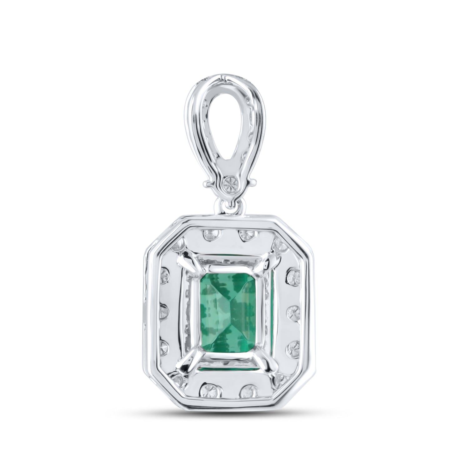 14KT WHITE GOLD LAB CREATED EMERALD  0.25 CTW DIAMOND PENDANT