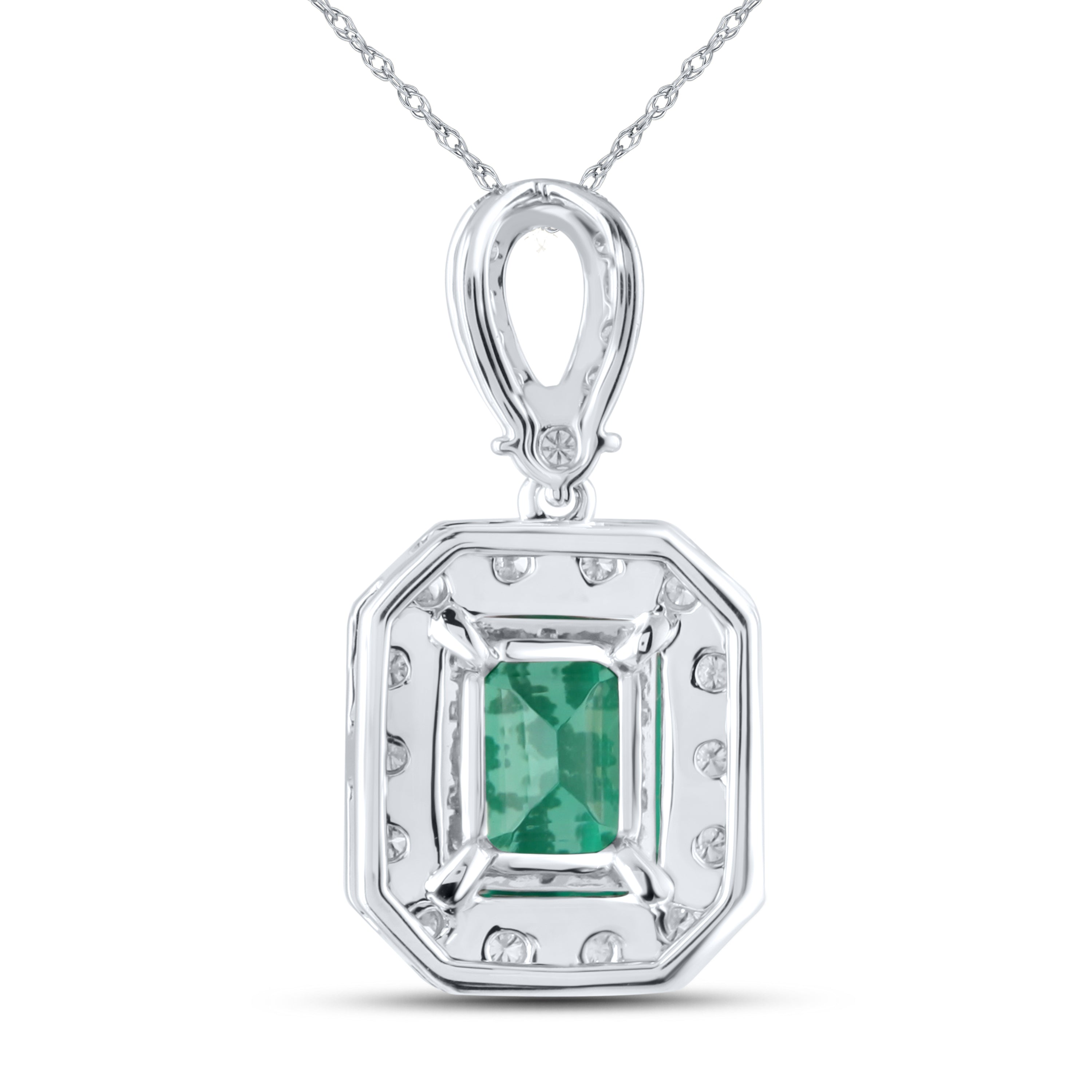 14KT WHITE GOLD LAB CREATED EMERALD  0.25 CTW DIAMOND PENDANT