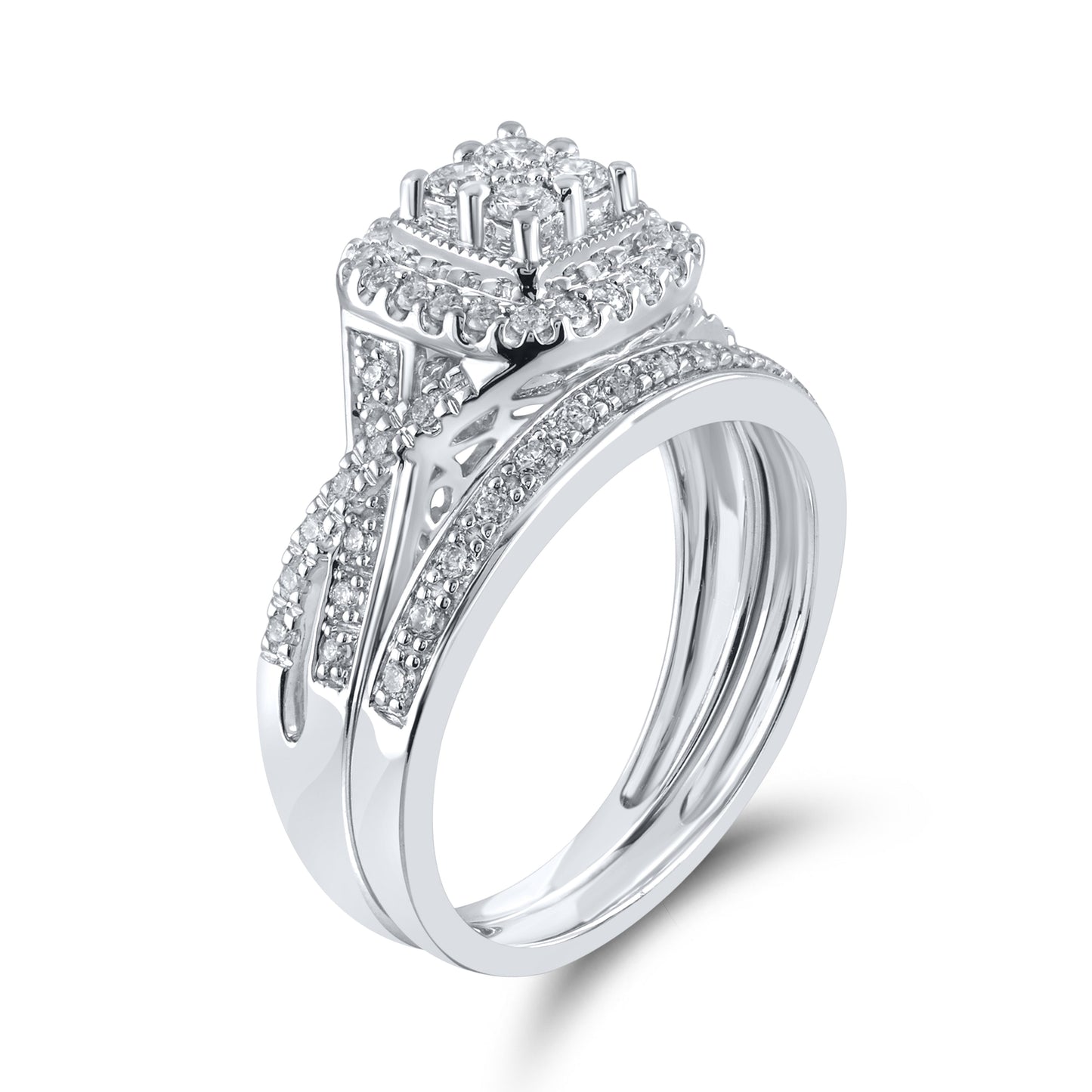 14kt White Gold 0.50 CTW Natural Diamond Bridal Ring Set