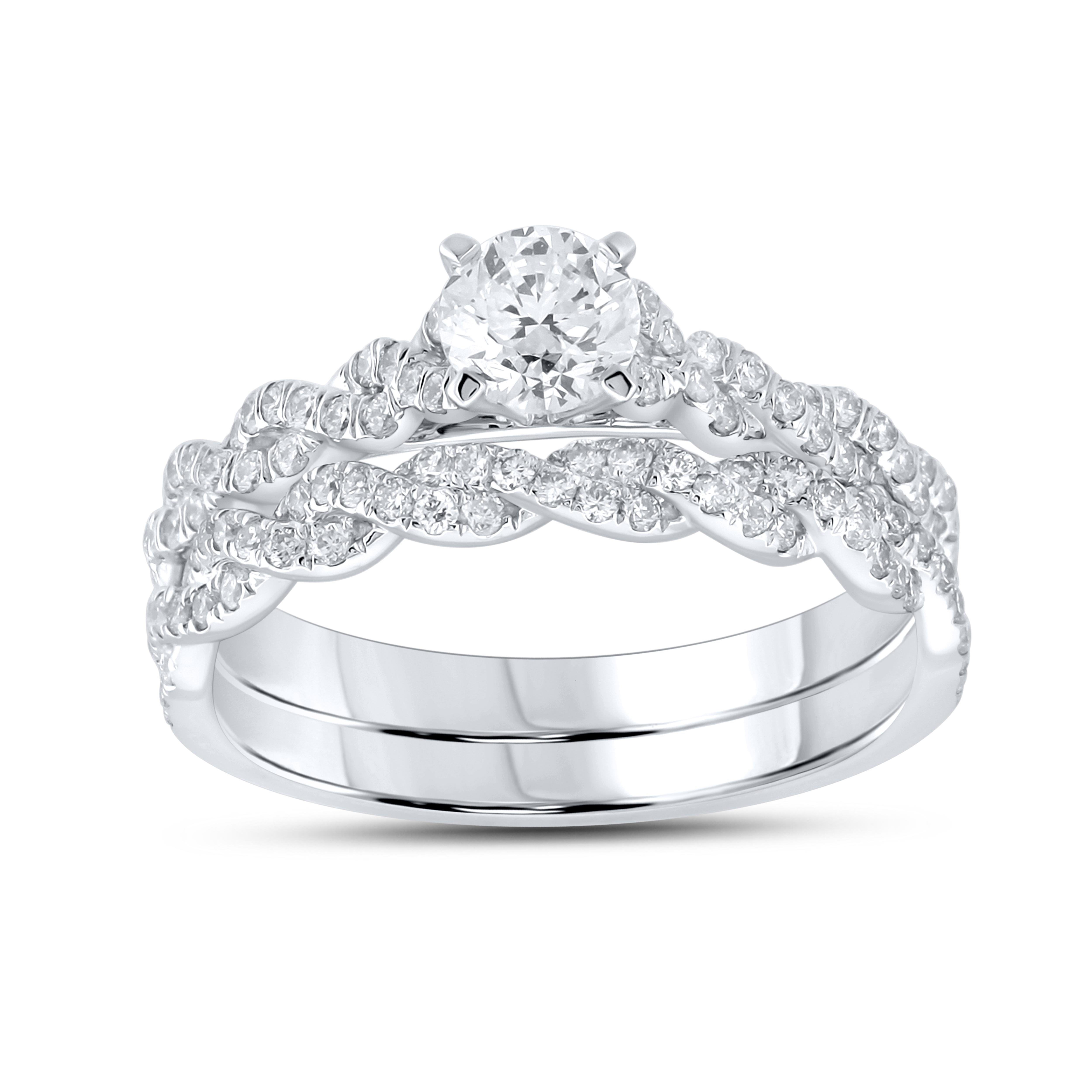 14k White Gold 1.05 CTW Natural Diamond Bridal Ring Set