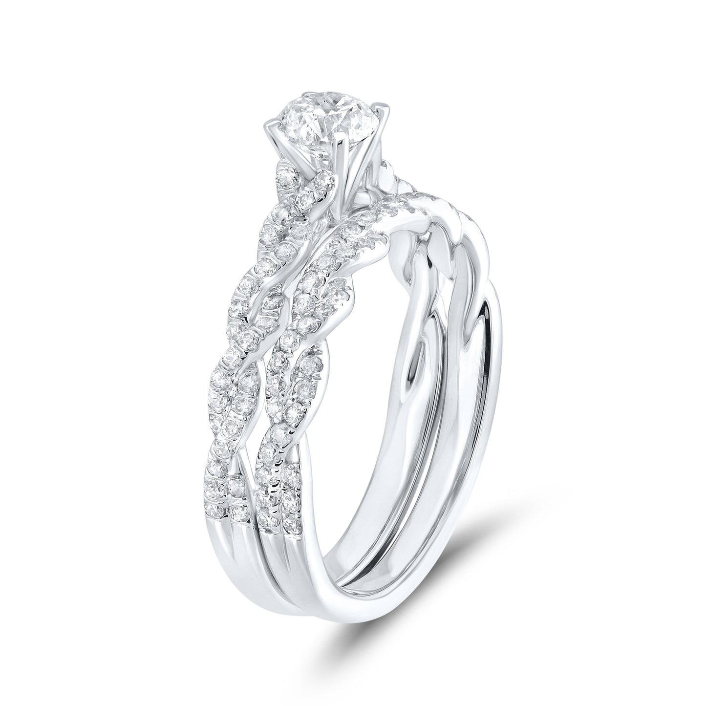 14k White Gold 1.05 CTW Natural Diamond Bridal Ring Set