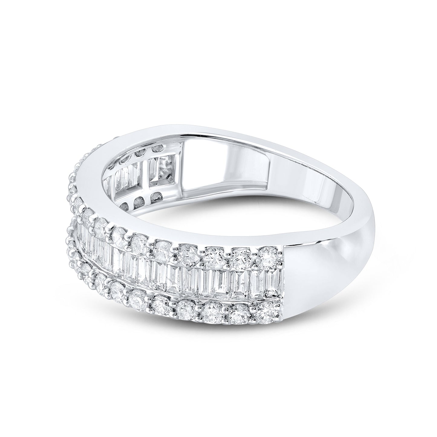 14kt WG 1.10 CTW Natural  Round and Baguettes Diamond Band