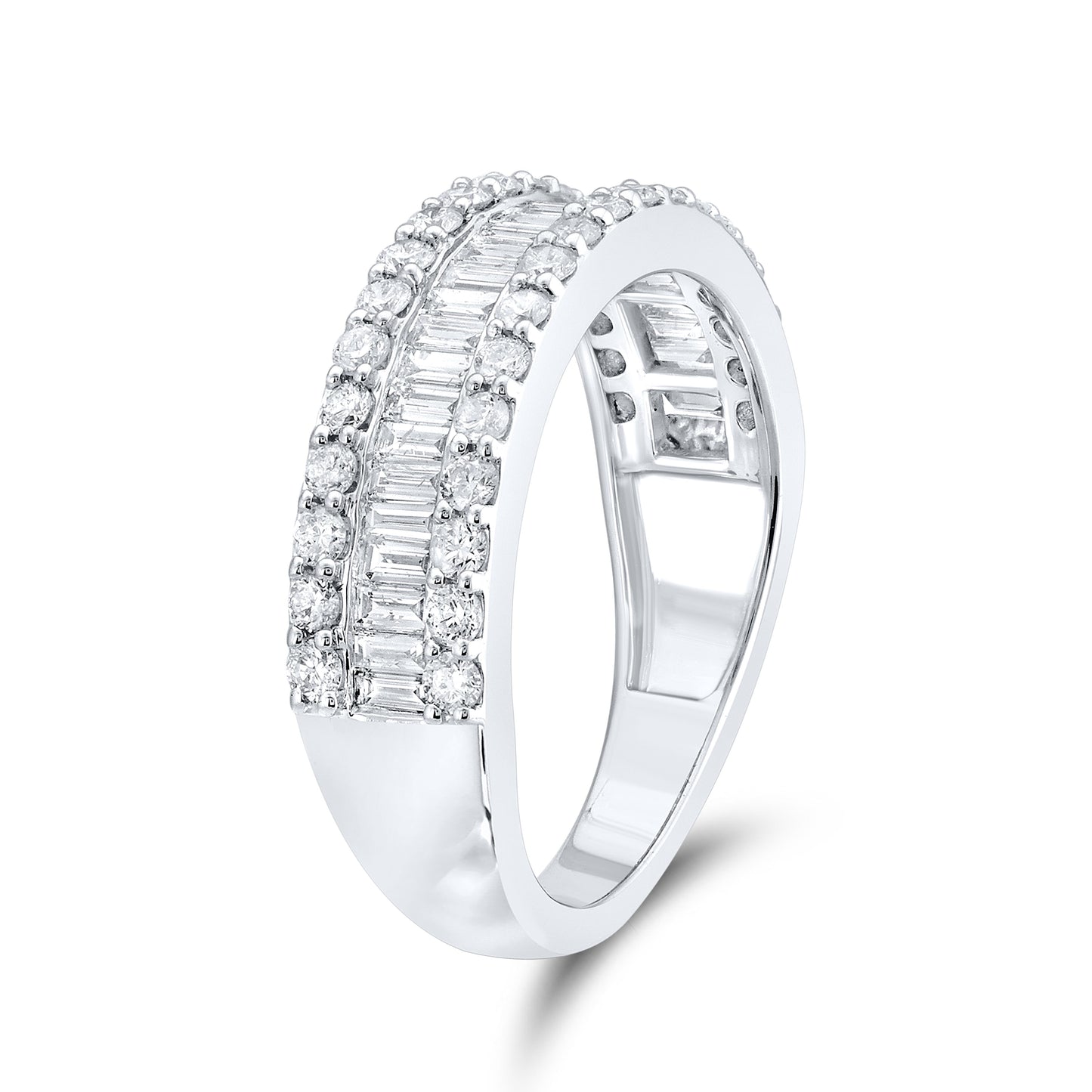 14kt WG 1.10 CTW Natural  Round and Baguettes Diamond Band