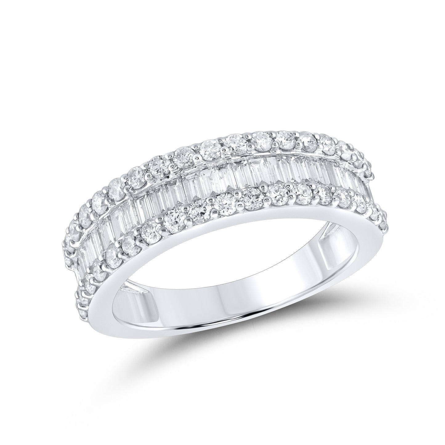 14kt WG 1.10 CTW Natural  Round and Baguettes Diamond Band