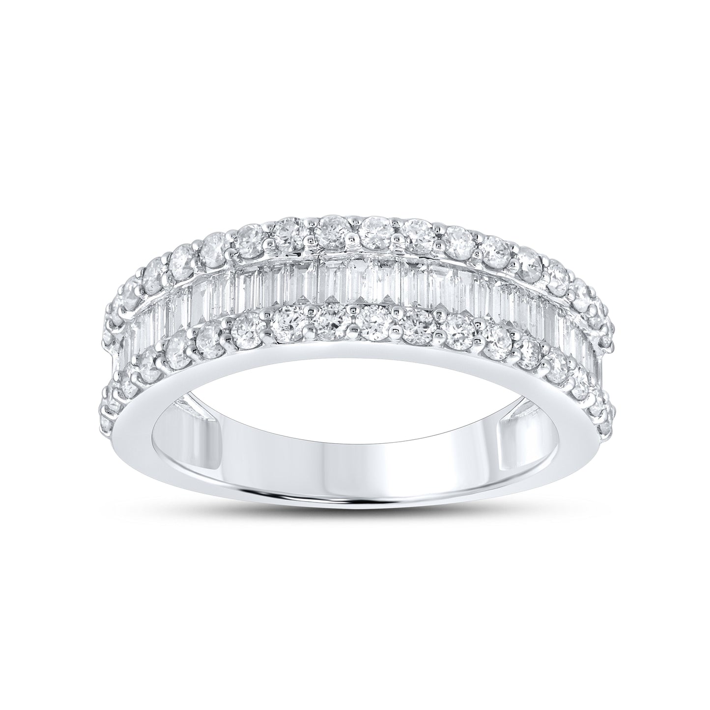 14kt WG 1.10 CTW Natural  Round and Baguettes Diamond Band