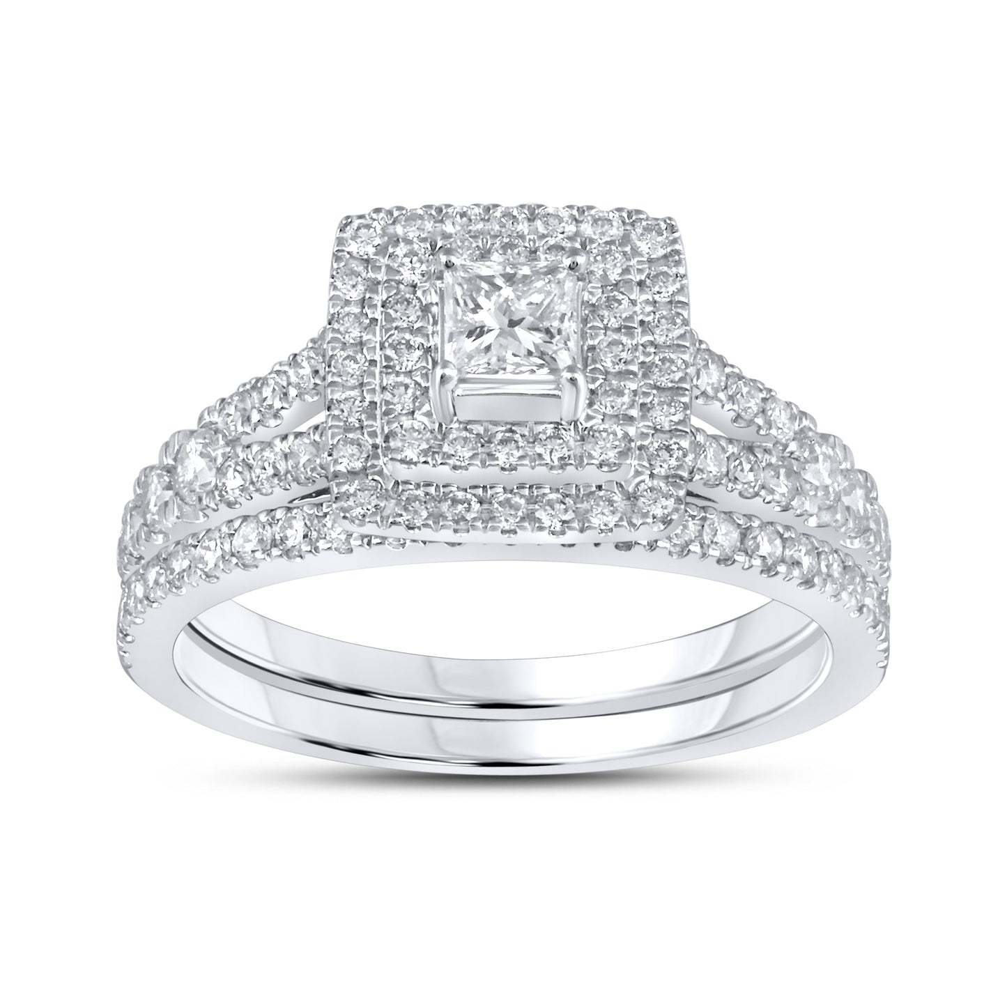 14kt White Gold 1.00 CTW Natural Diamond Bridal Ring Set