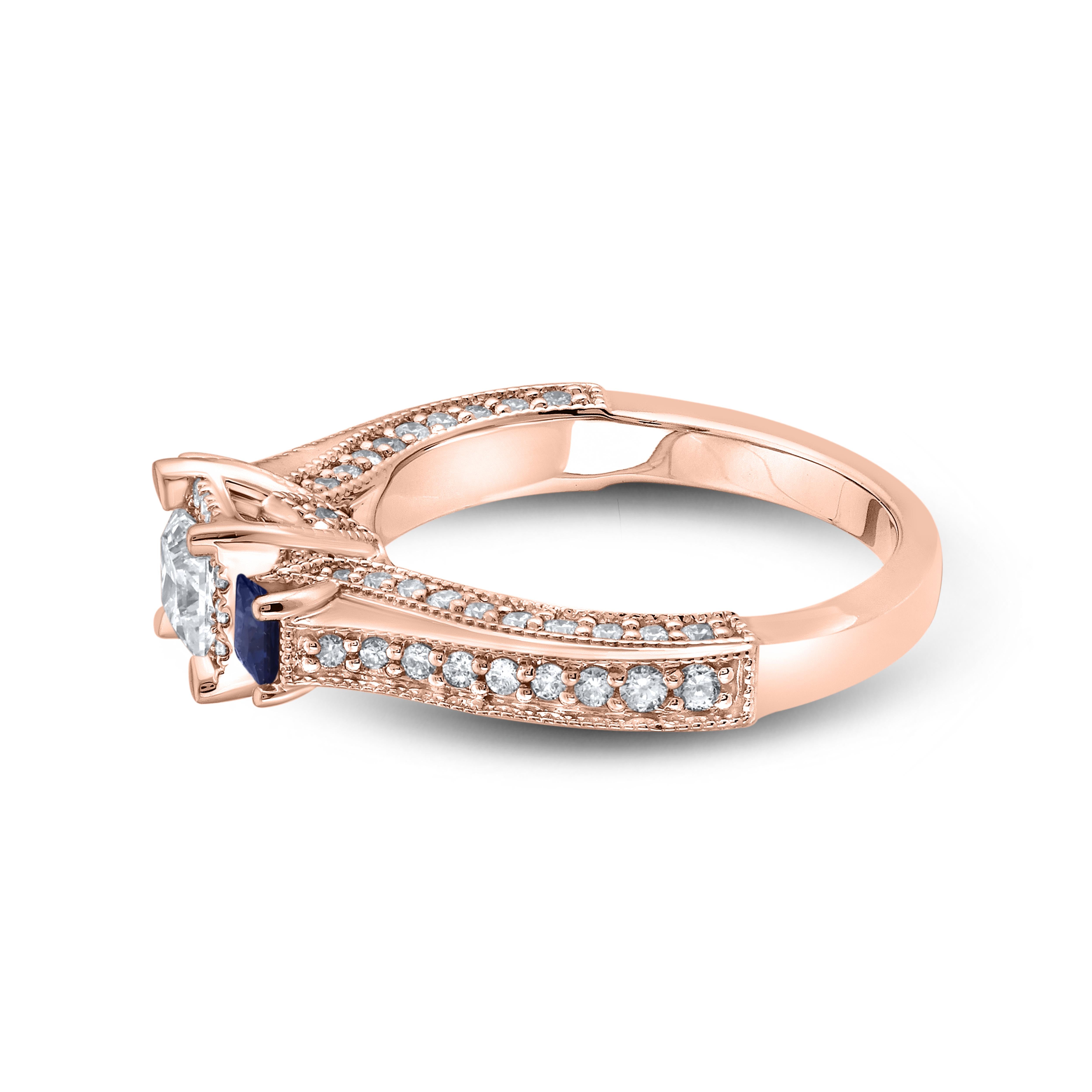 14kt Rose Gold 1.00 CTW Natural Diamond and 0.37 CTW Natural sapphire Bridal Ring