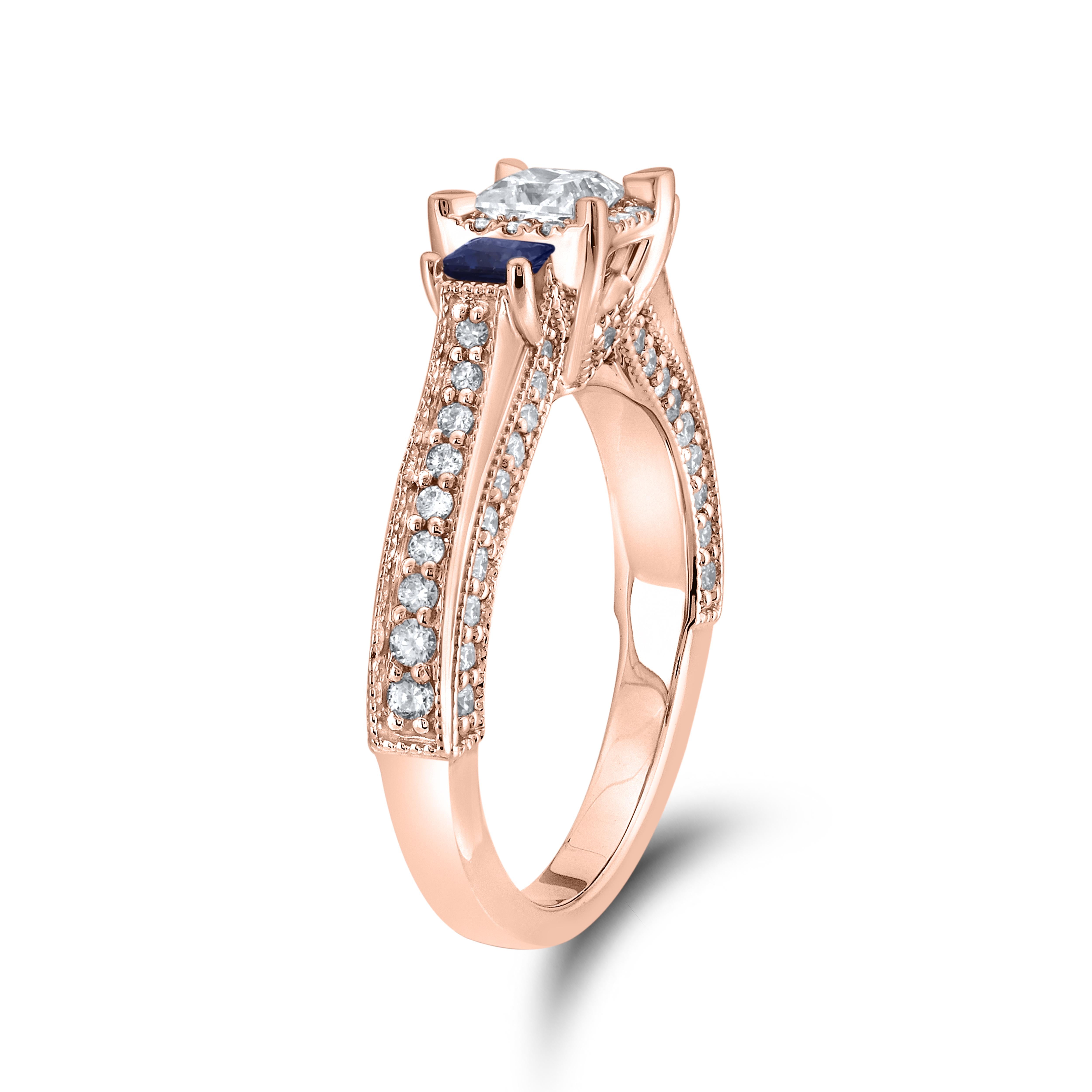 14kt Rose Gold 1.00 CTW Natural Diamond and 0.37 CTW Natural sapphire Bridal Ring