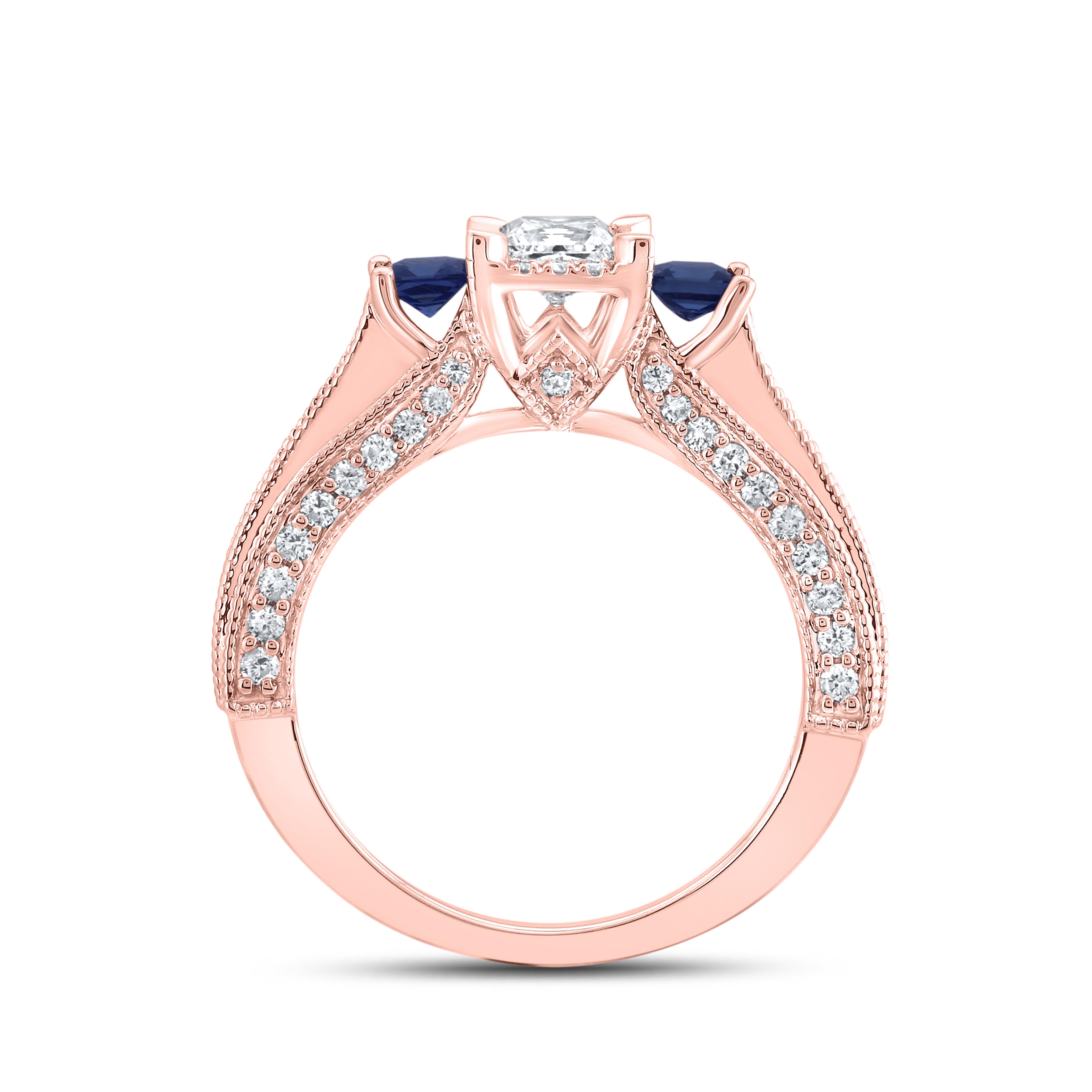 14kt Rose Gold 1.00 CTW Natural Diamond and 0.37 CTW Natural sapphire Bridal Ring