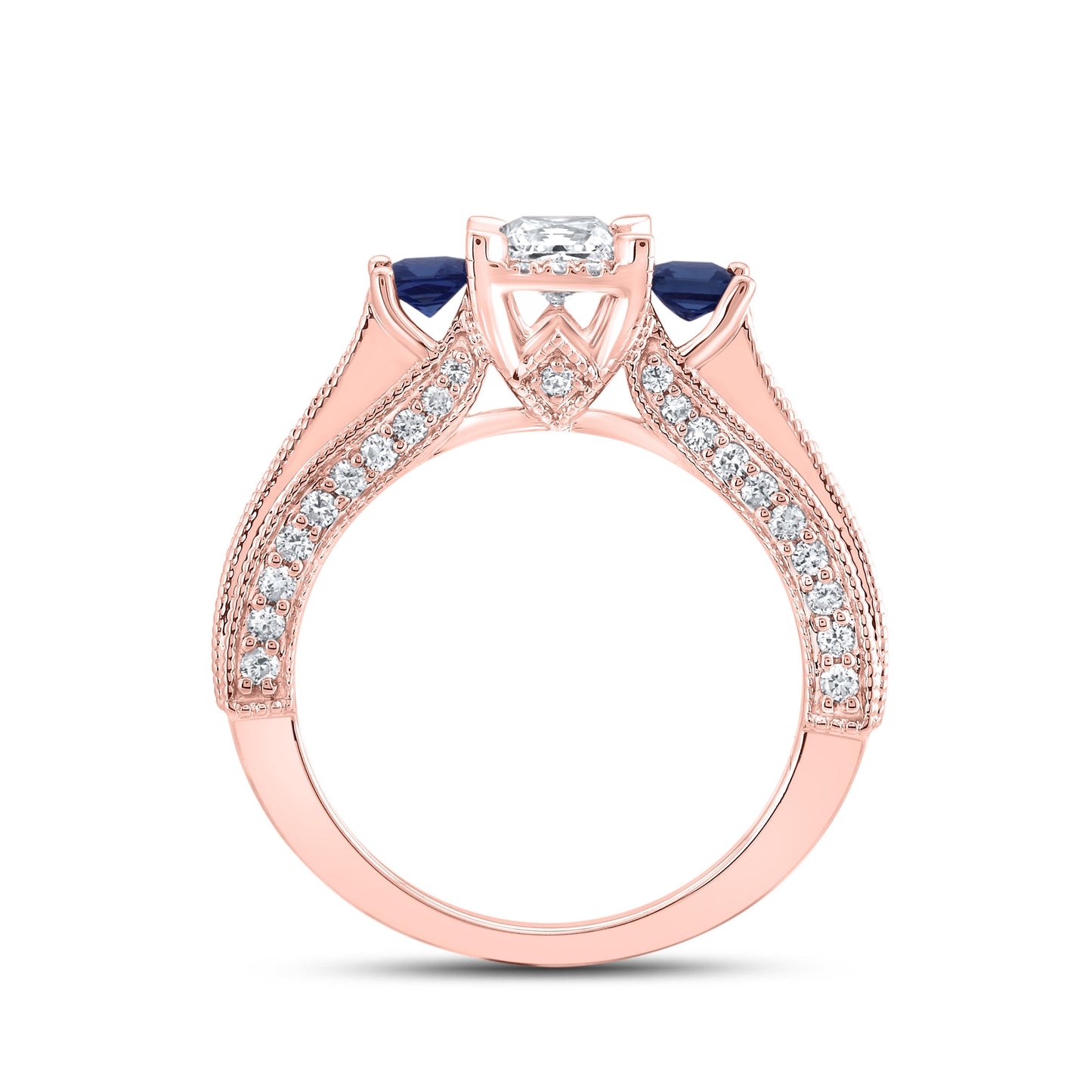 14kt Rose Gold 1.00 CTW Natural Diamond and 0.37 CTW Natural sapphire Bridal Ring