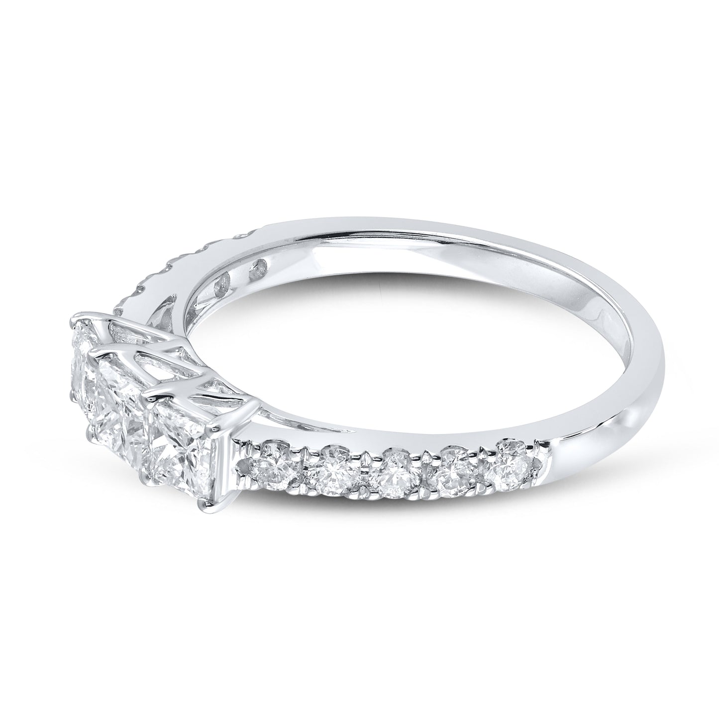 10kt White Gold 1.00 CTW Three stone Natural Diamond Bridal ring