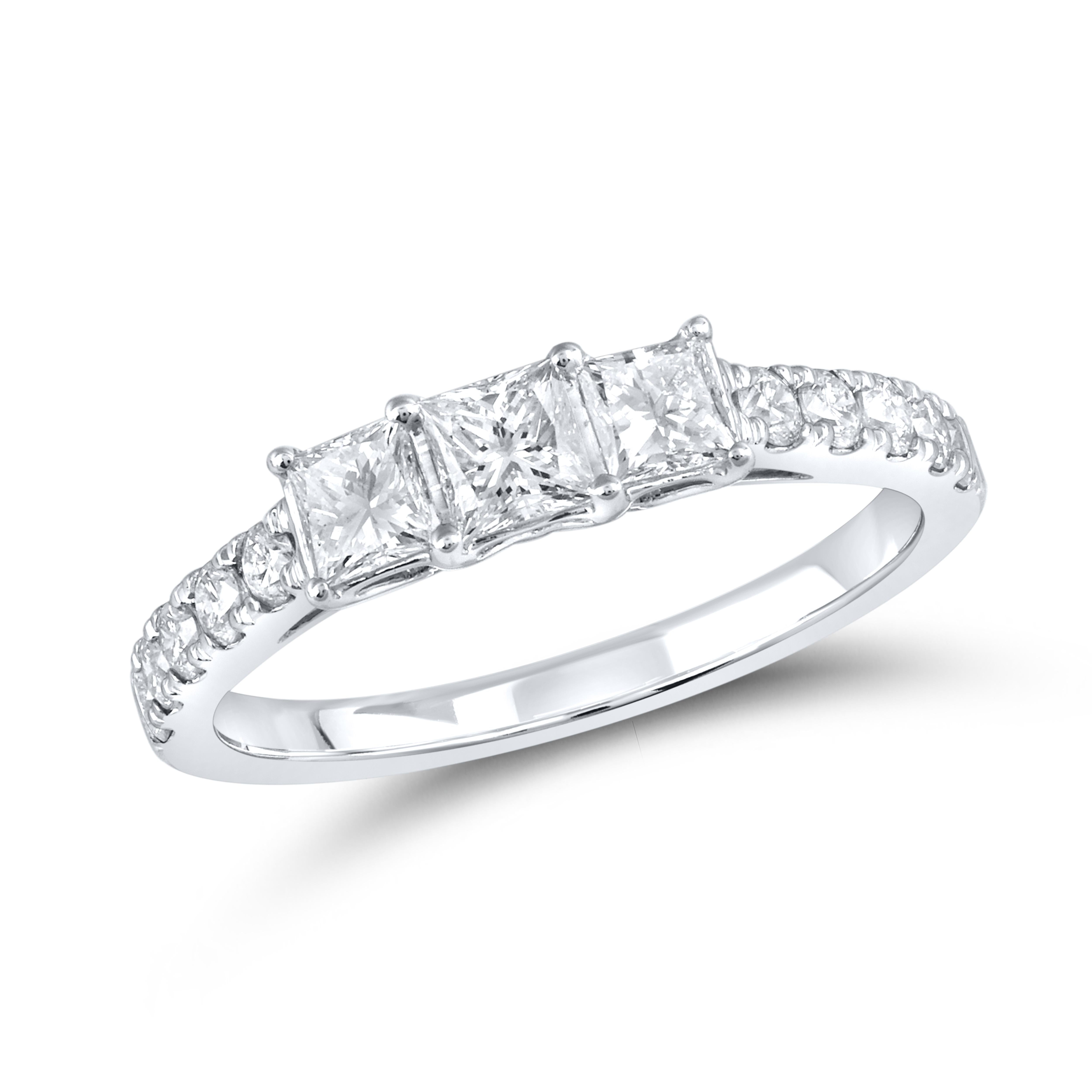 10kt White Gold 1.00 CTW Three stone Natural Diamond Bridal ring