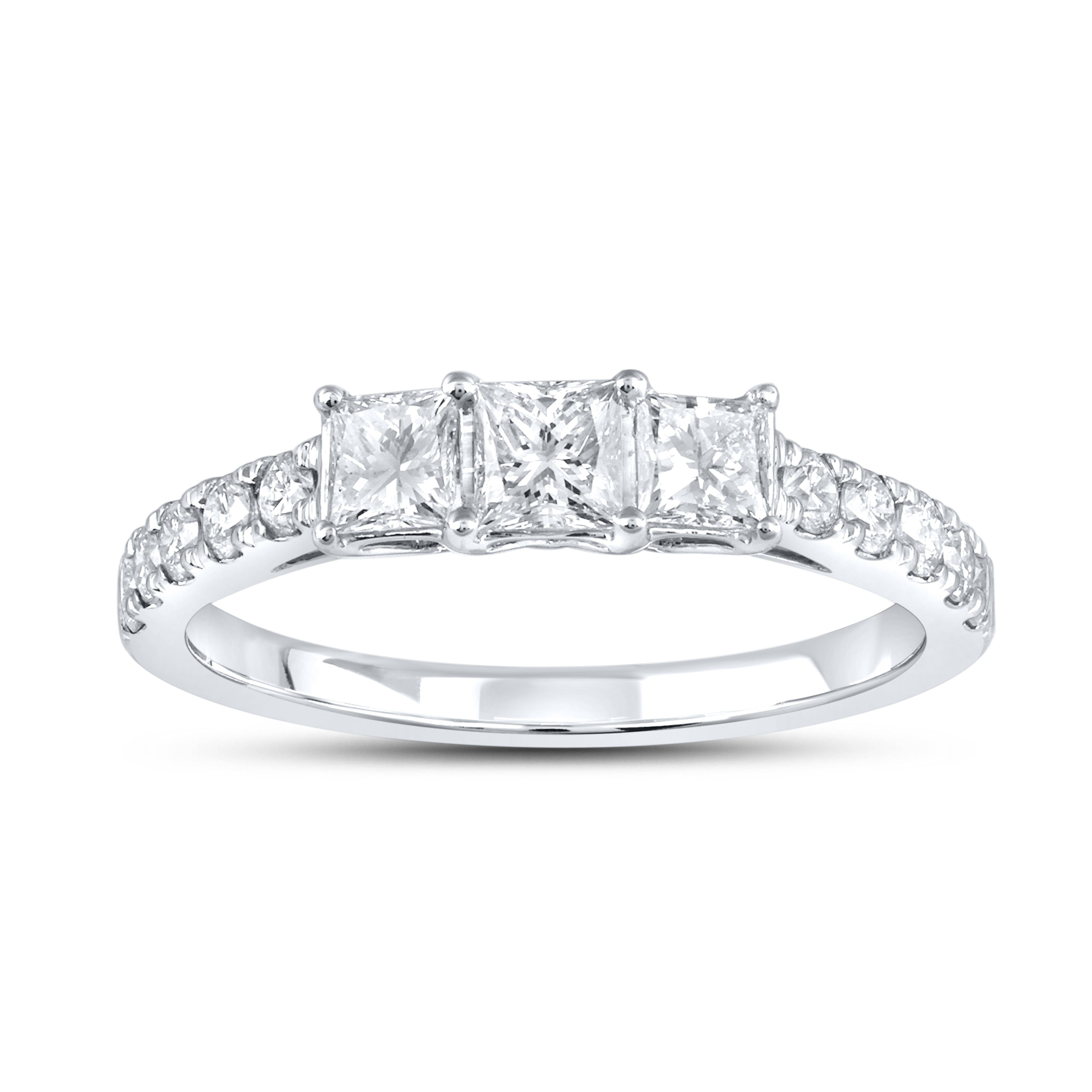 10kt White Gold 1.00 CTW Three stone Natural Diamond Bridal ring