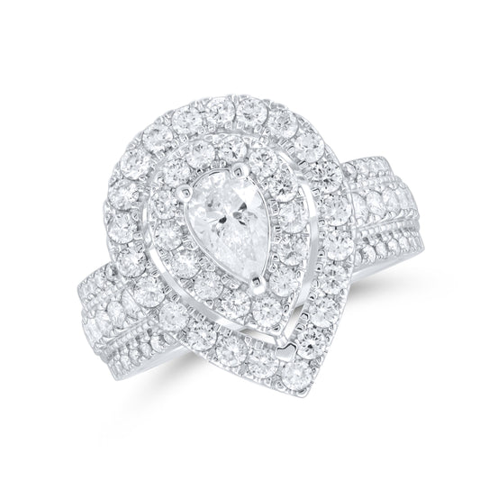 14kt WHITE GOLD 2.00 CTW Pear Shape Natural Diamond Bridal Ring Set