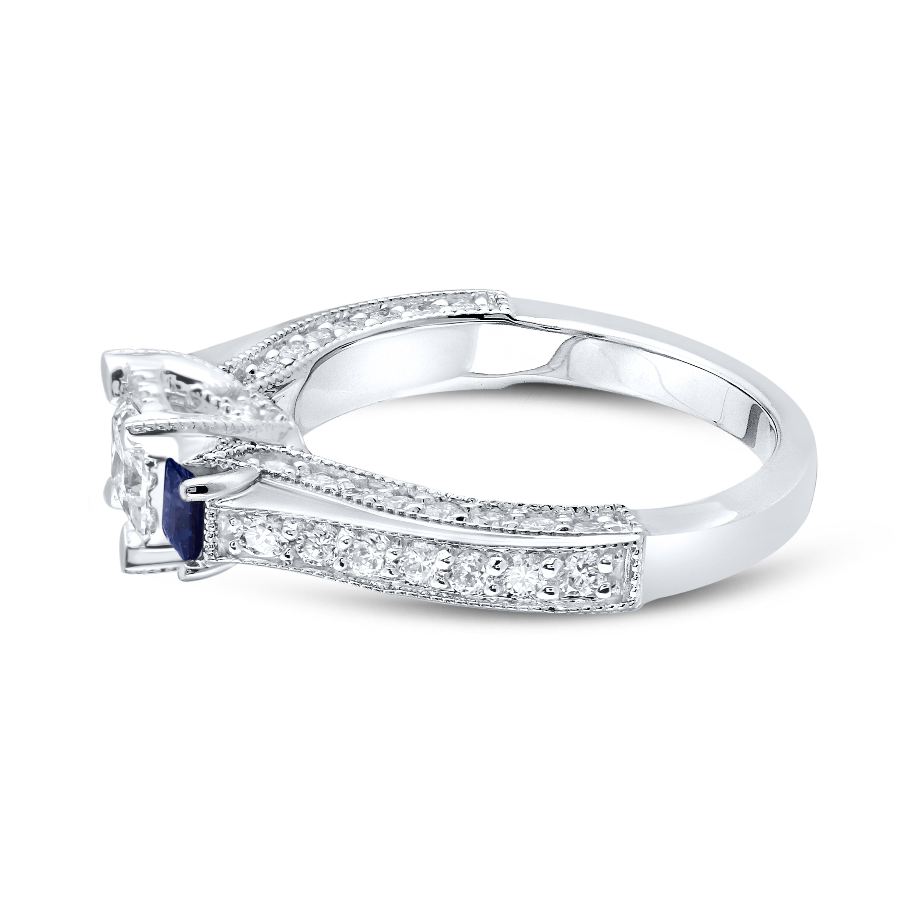 14kt White Gold 1.00 CTW Lab Diamond and 0.42 CTW Blue sapphire Bridal Ring