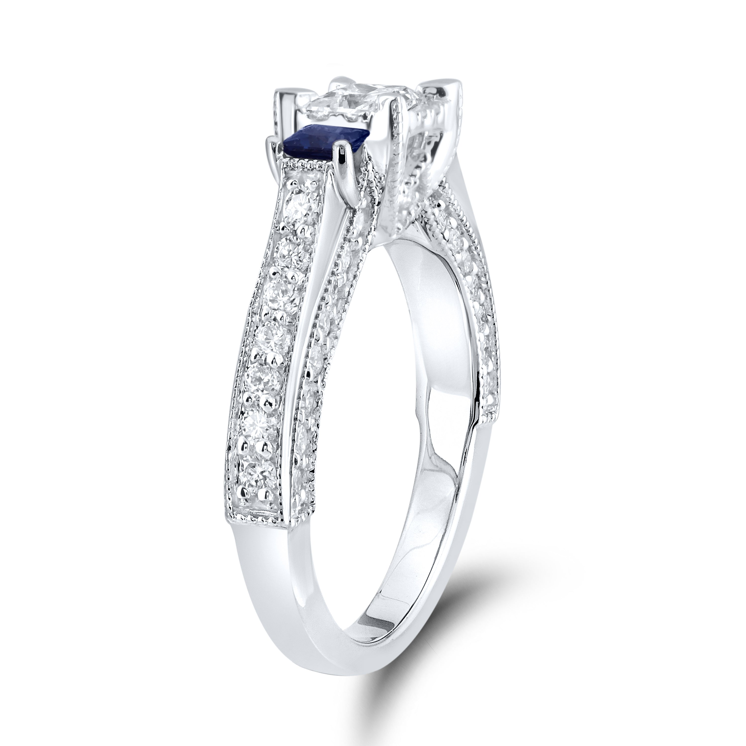 14kt White Gold 1.00 CTW Lab Diamond and 0.42 CTW Blue sapphire Bridal Ring