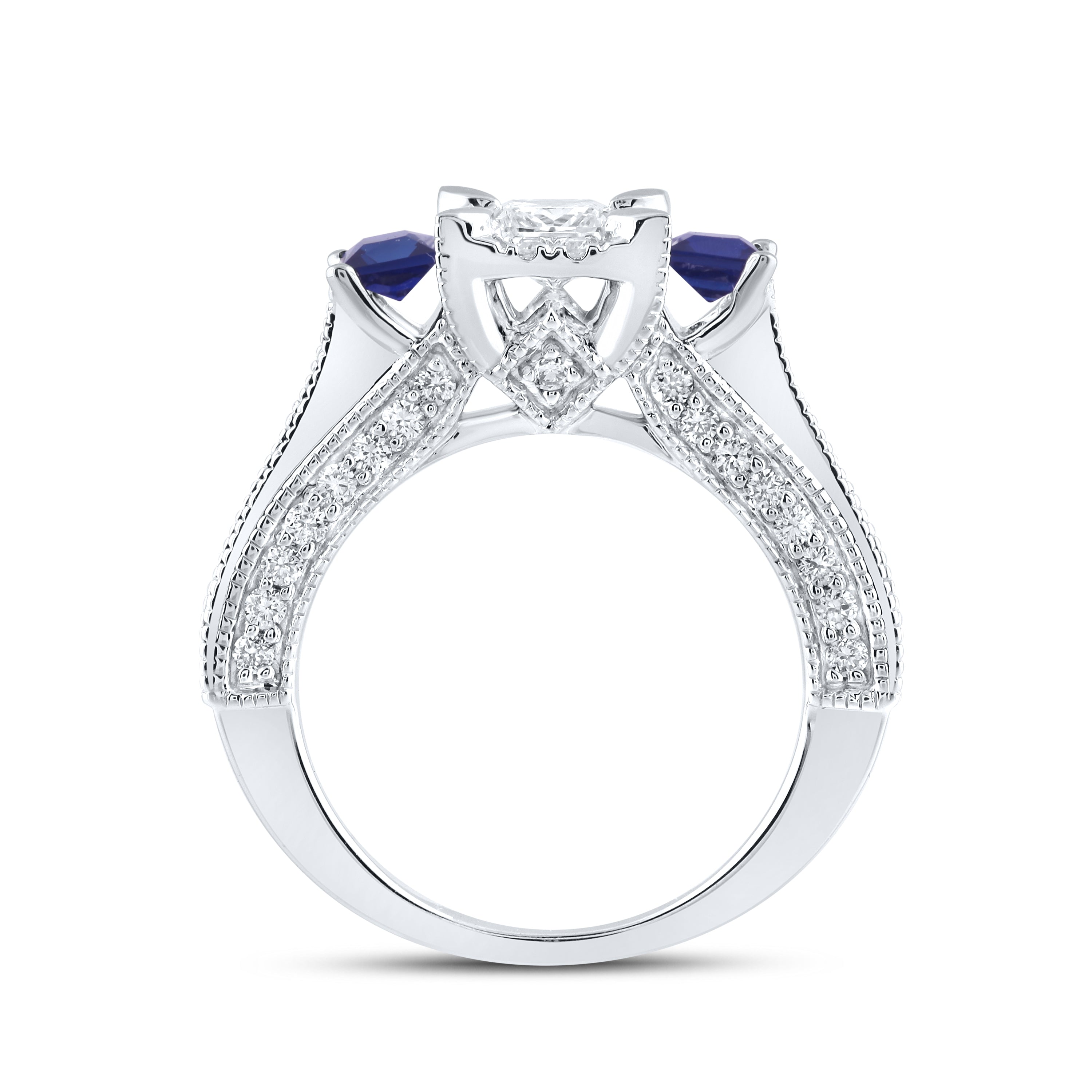 14kt White Gold 1.00 CTW Lab Diamond and 0.42 CTW Blue sapphire Bridal Ring