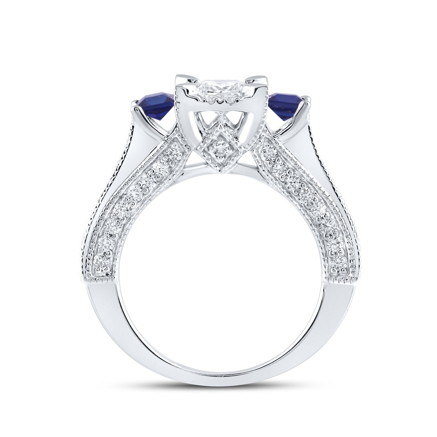 14kt White Gold 1.00 CTW Lab Diamond and 0.42 CTW Blue sapphire Bridal Ring